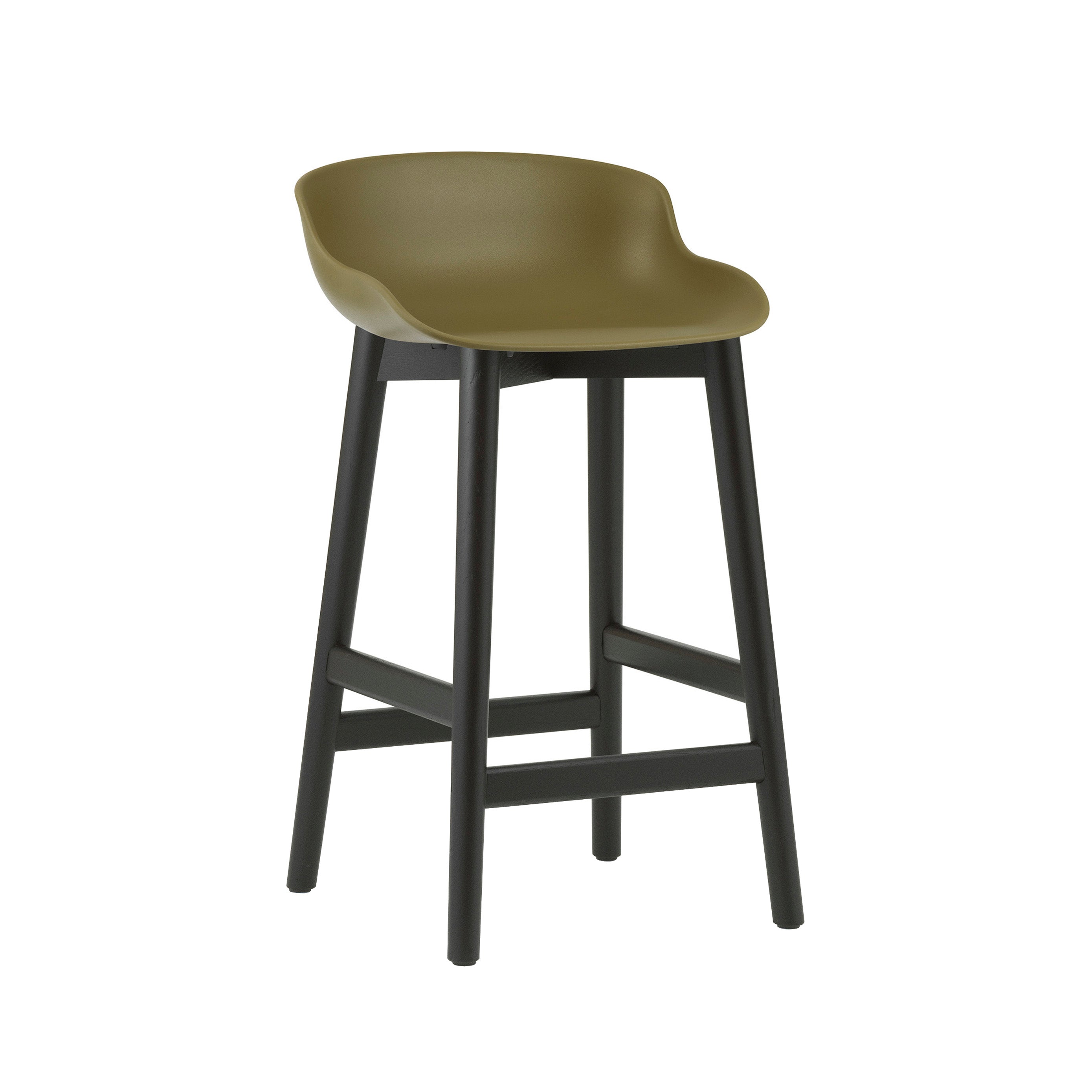 Hyg Bar + Counter Stool: Wood Base + Counter + Olive + Black Oak