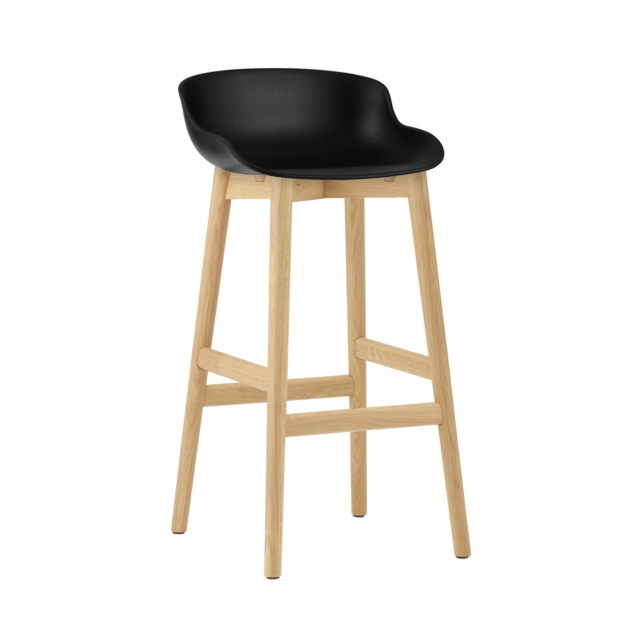 Hyg Bar + Counter Stool: Wood Base + Bar + Black + Oak