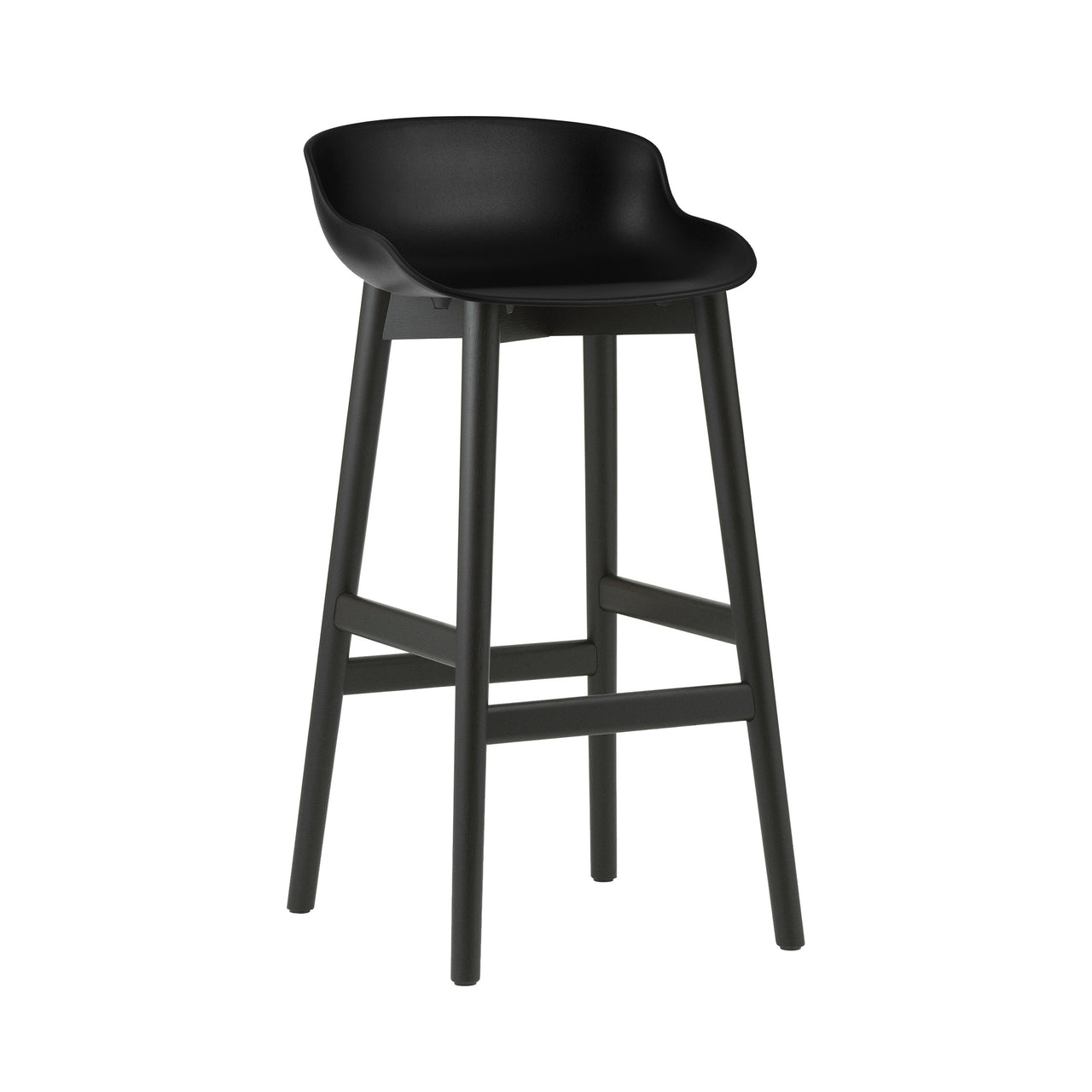 Hyg Bar + Counter Stool: Wood Base + Bar + Black + Black Oak