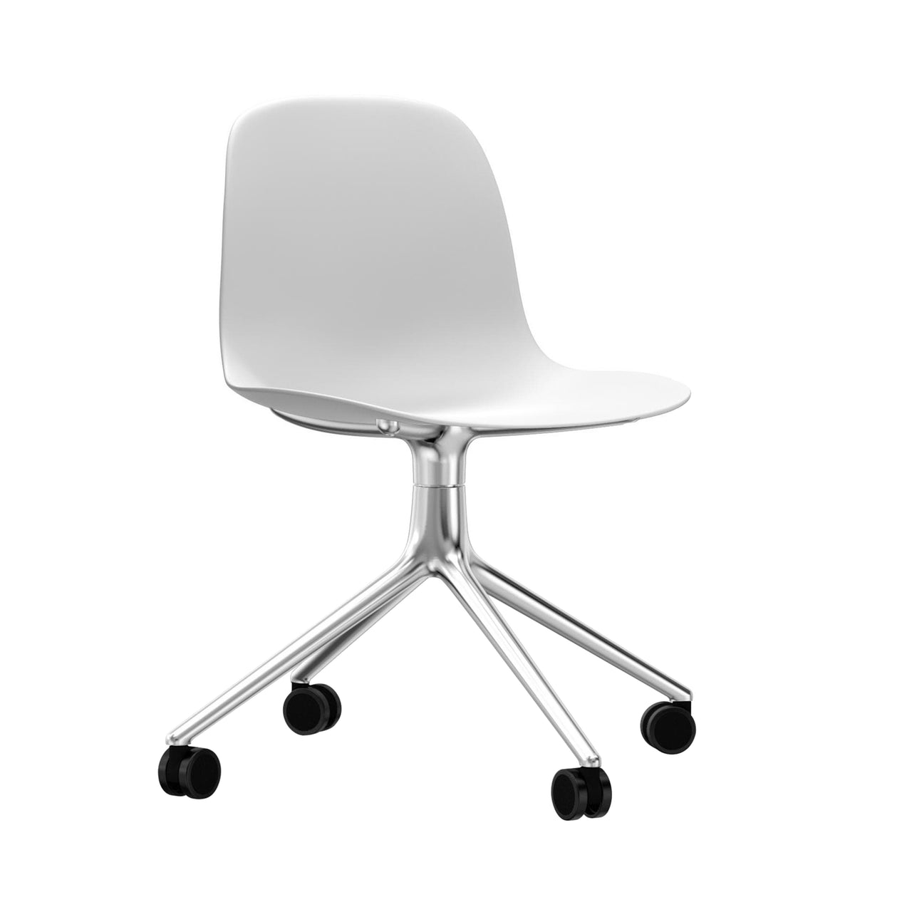 Form Chair: Swivel + White + Aluminum + With Casters