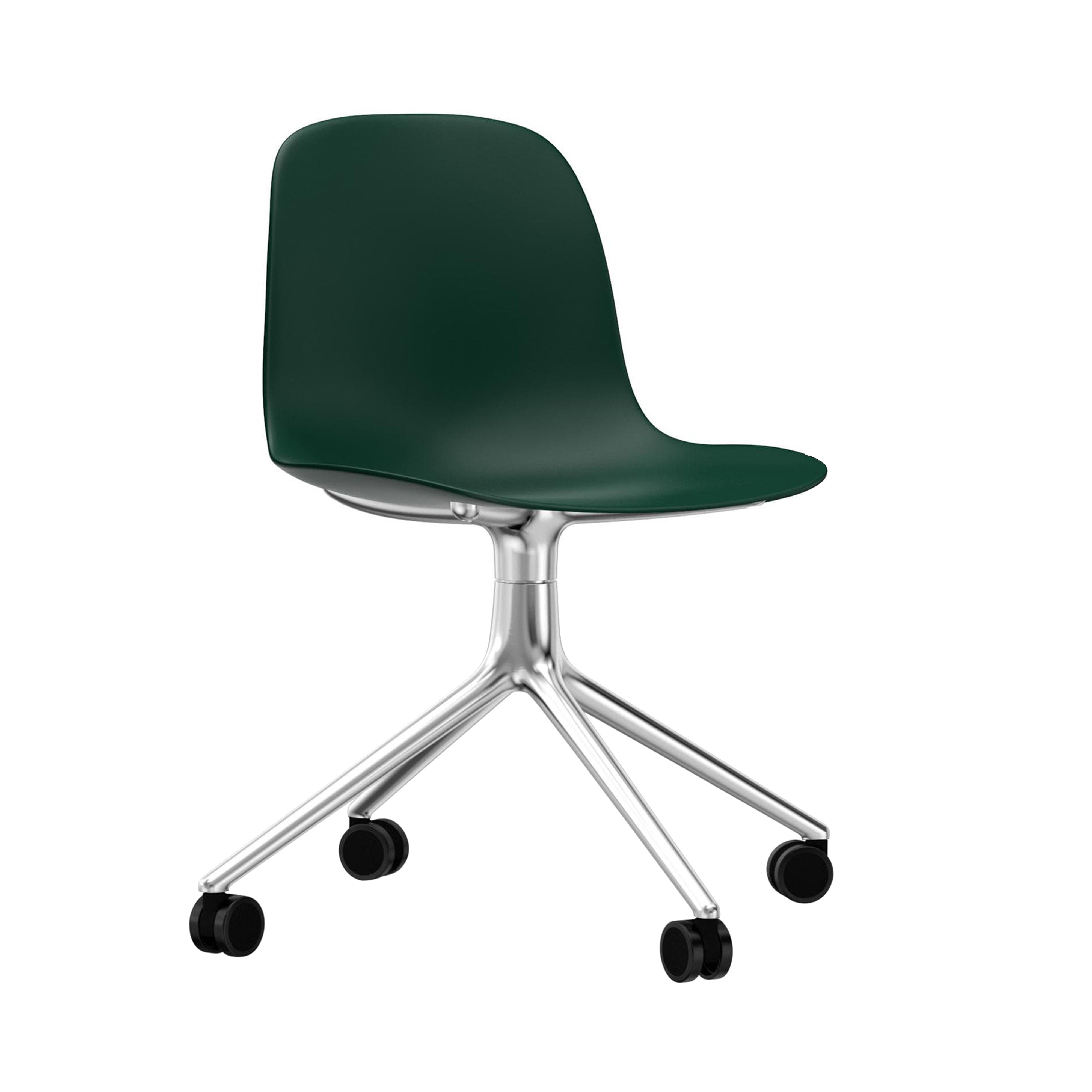 Form Chair: Swivel + Green + Aluminum + With Casters