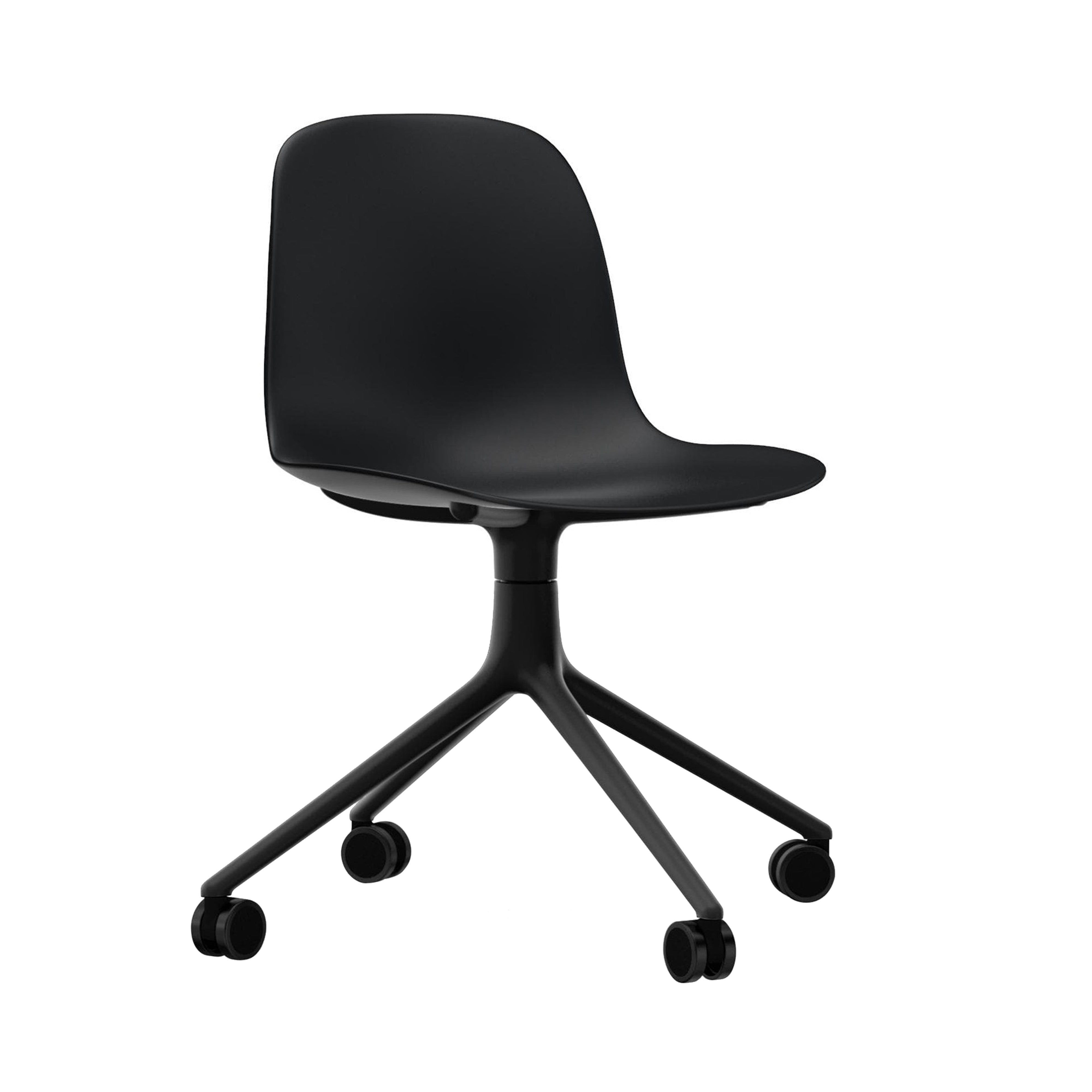 Form Chair: Swivel + Black + Black Aluminum + With Casters