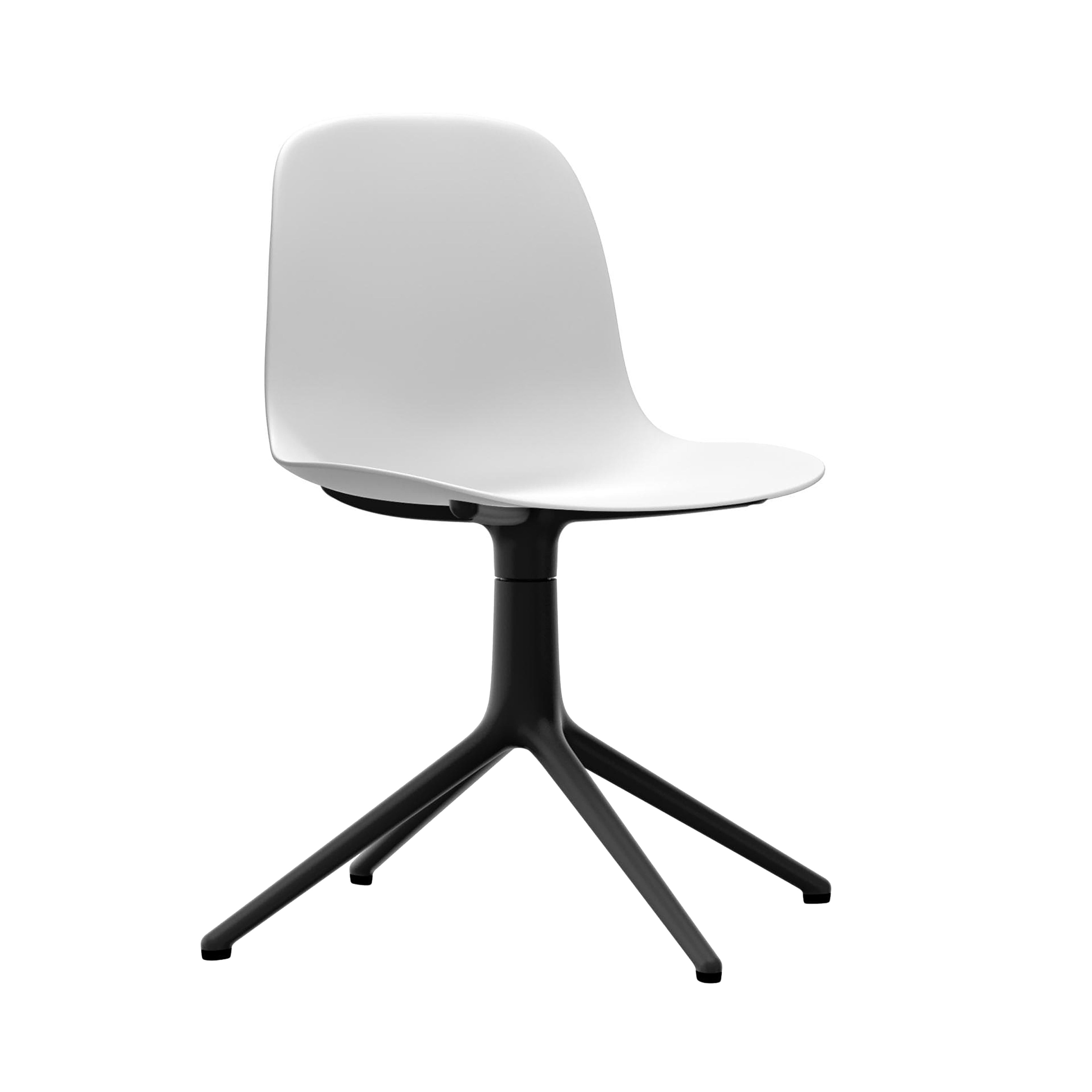 Form Chair: Swivel + White + Black Aluminum + Without Casters