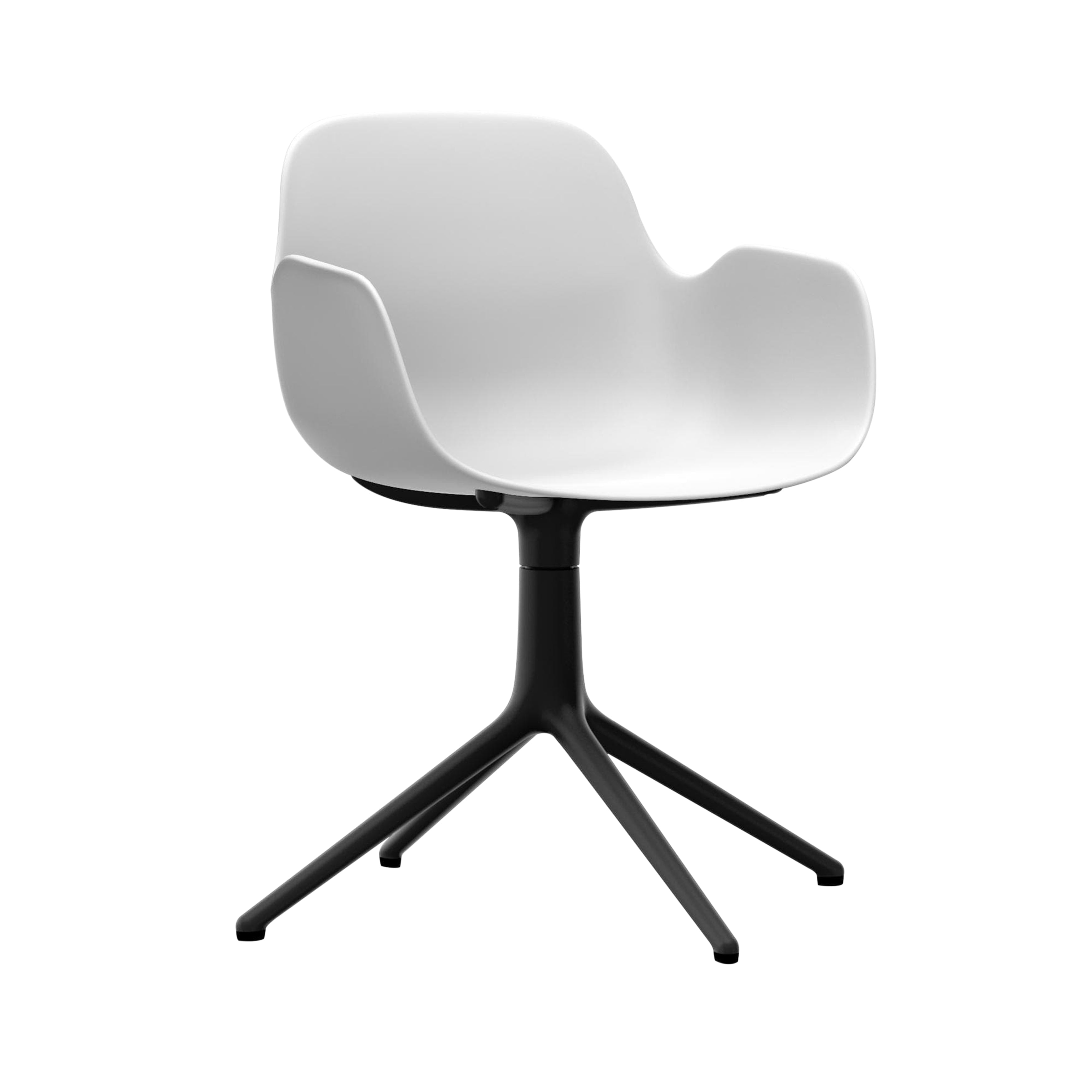 Form Armchair: Swivel + White + Black Aluminum + Without Casters