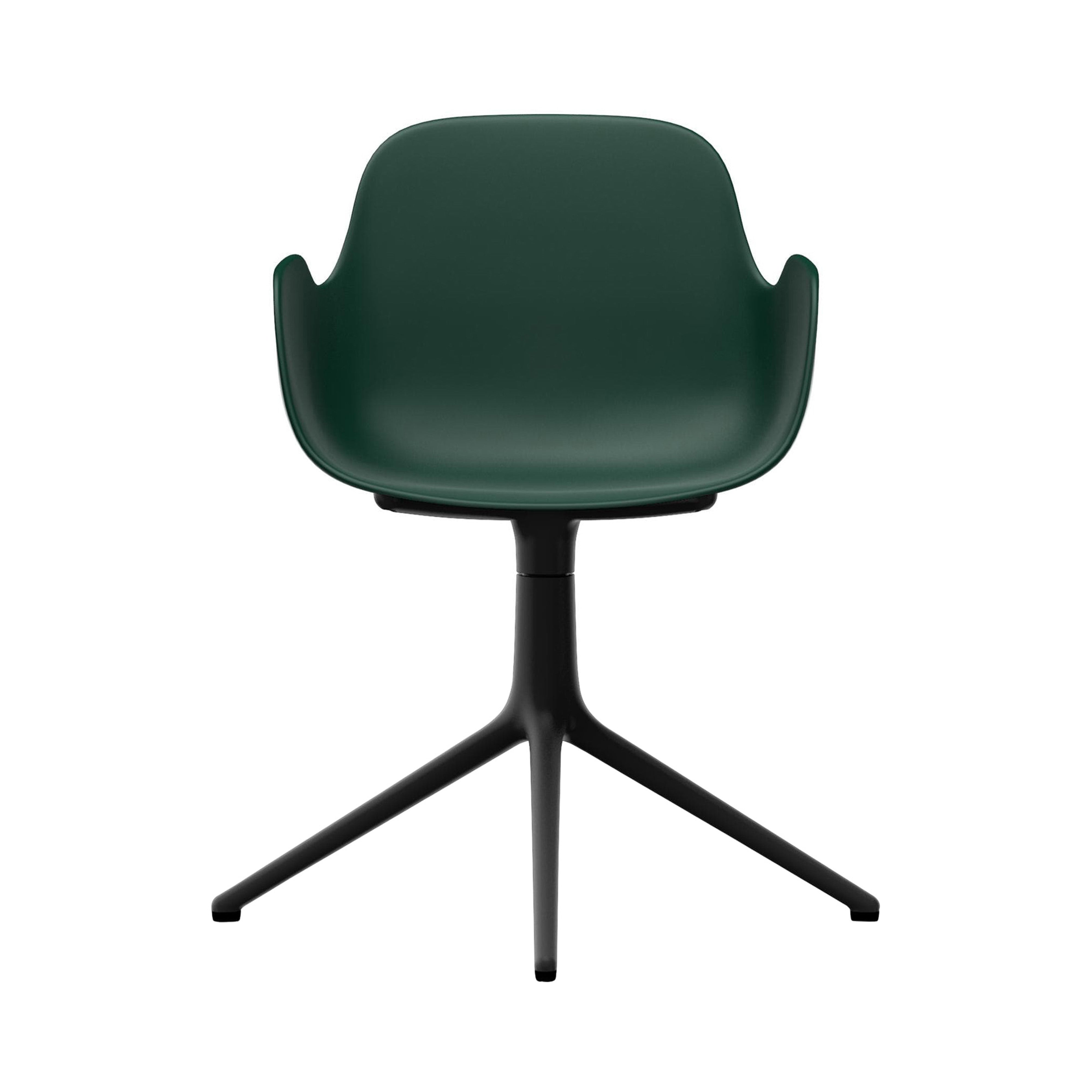 Form Armchair: Swivel + Green + Black Aluminum + Without Casters