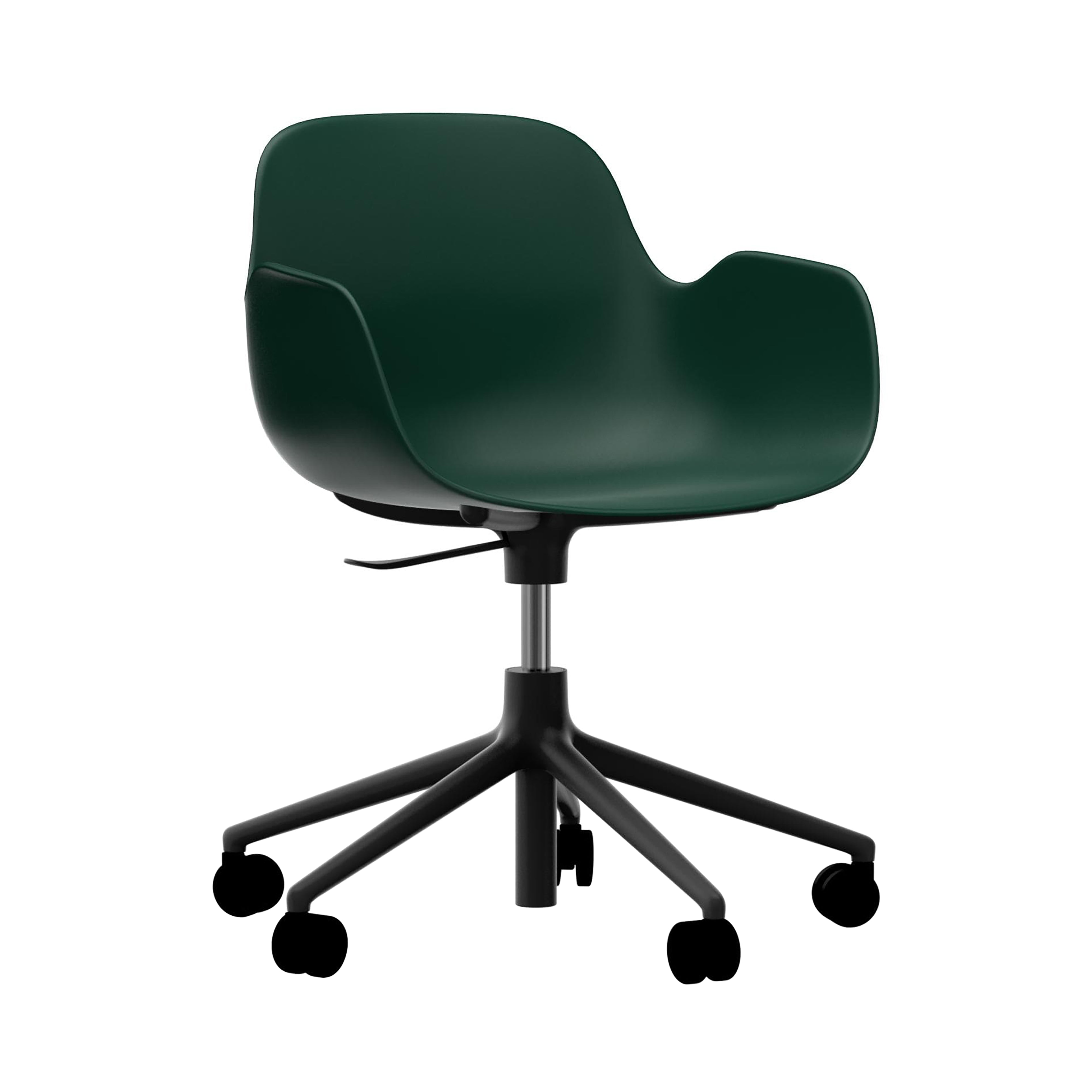 Form Armchair: Swivel 5W Gaslift + Black Aluminum + Green
