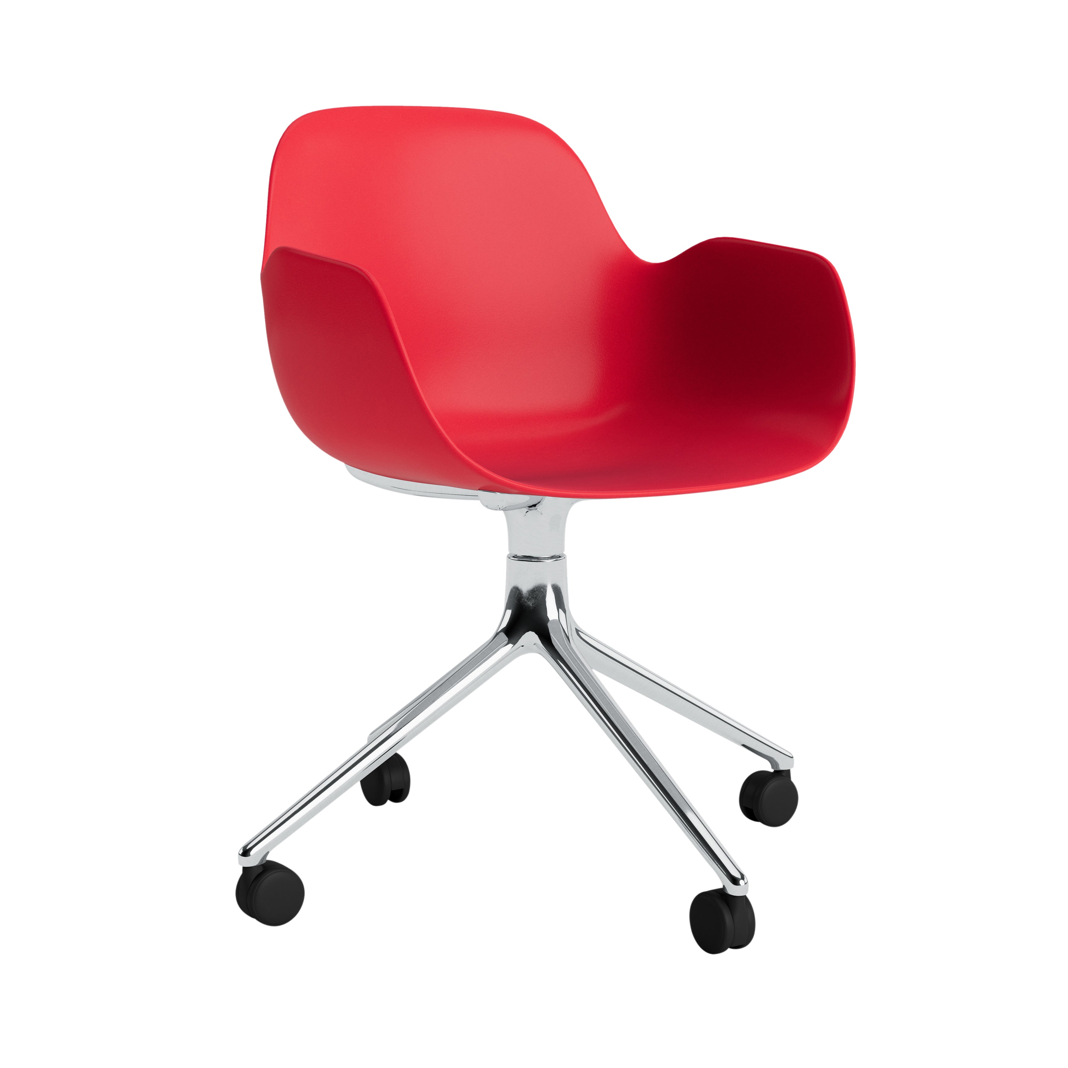 Form Armchair: Swivel + Bright Red + Aluminum + With Casters