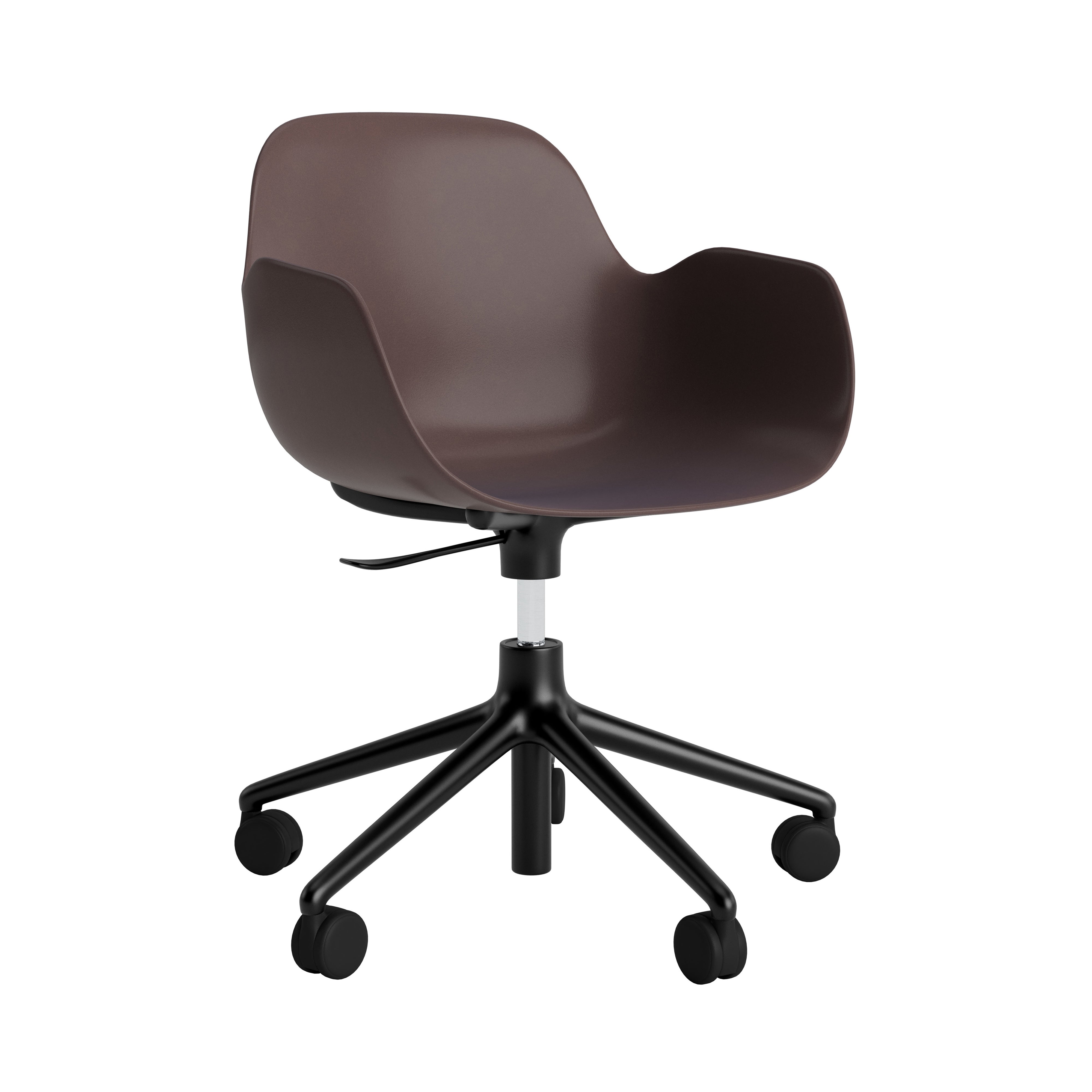 Form Armchair: Swivel 5W Gaslift + Black Aluminum + Brown