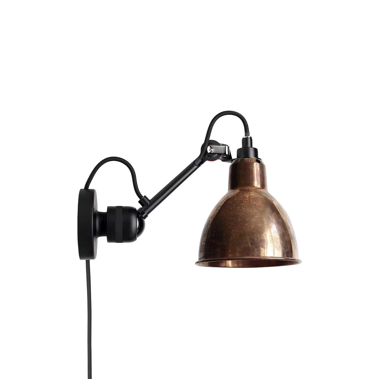 Lampe Gras N° 304 CA Wall Lamp: Black + Raw Copper + Round