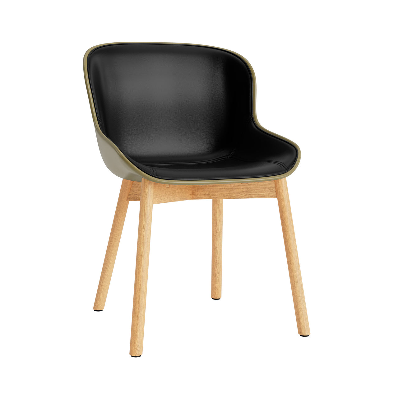 Hyg Chair: Wood Base + Front Upholstered + Oak + Olive