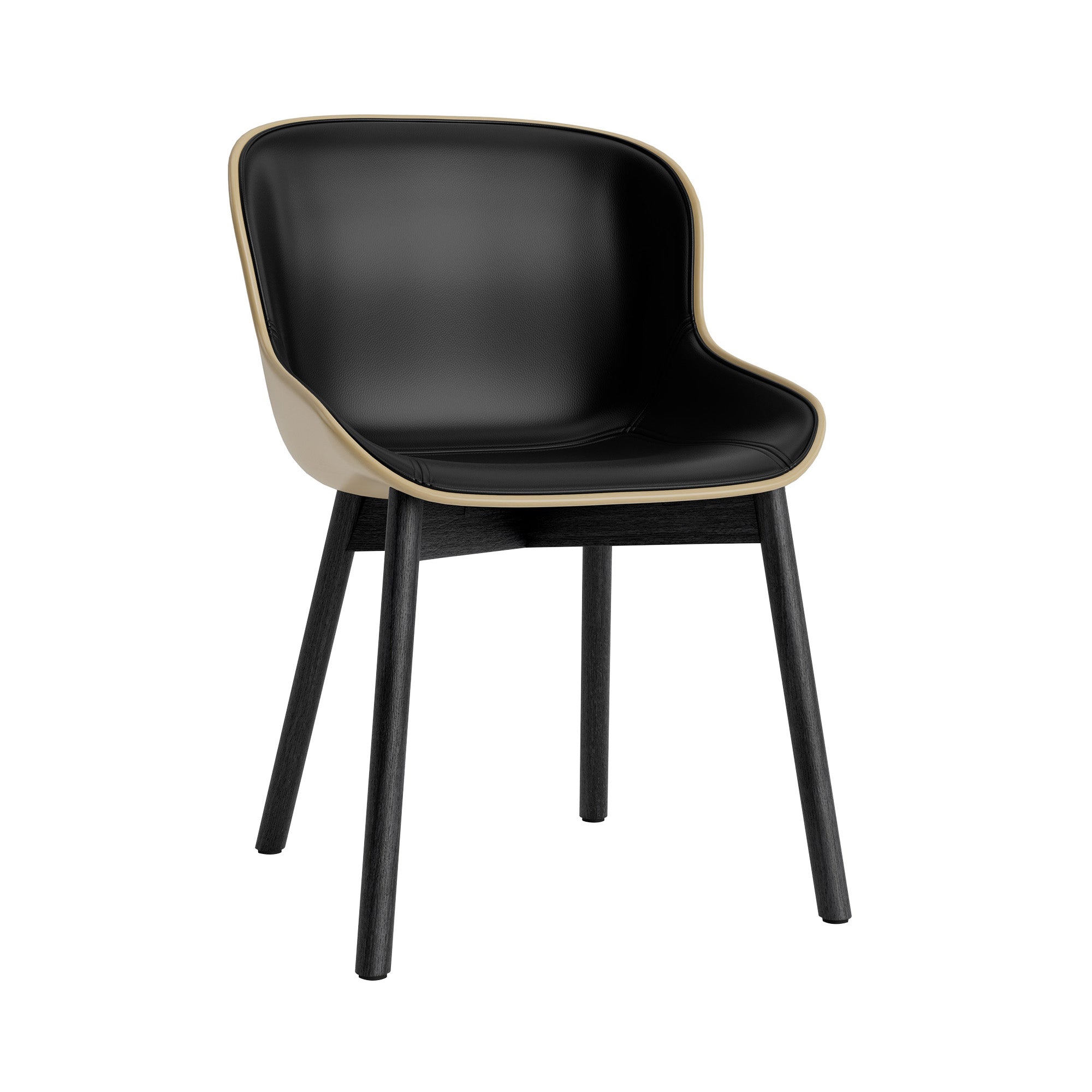 Hyg Chair: Wood Base + Front Upholstered + Black Oak + Sand