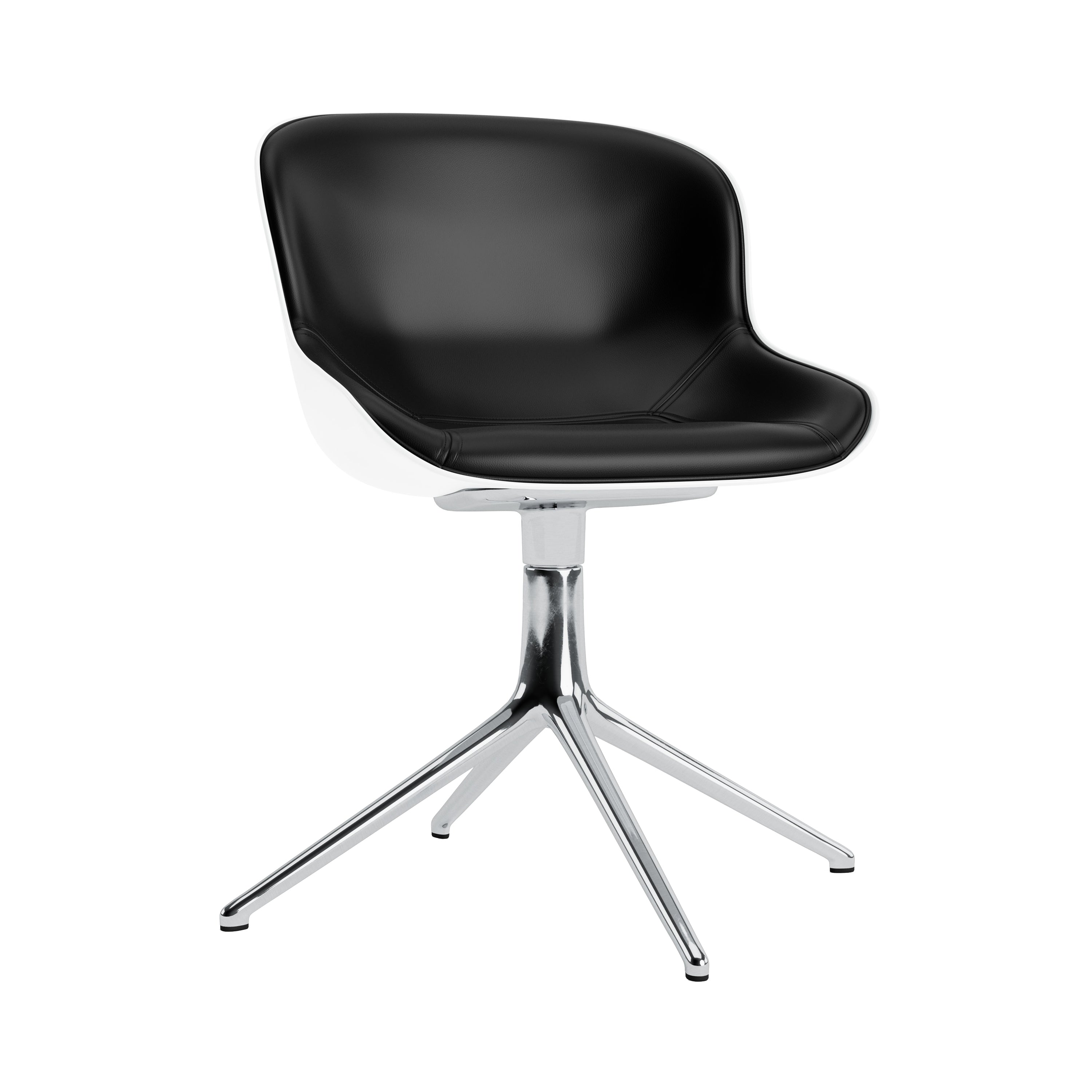 Hyg 4 Legs Swivel Chair: Front Upholstered + Black Aluminum + White