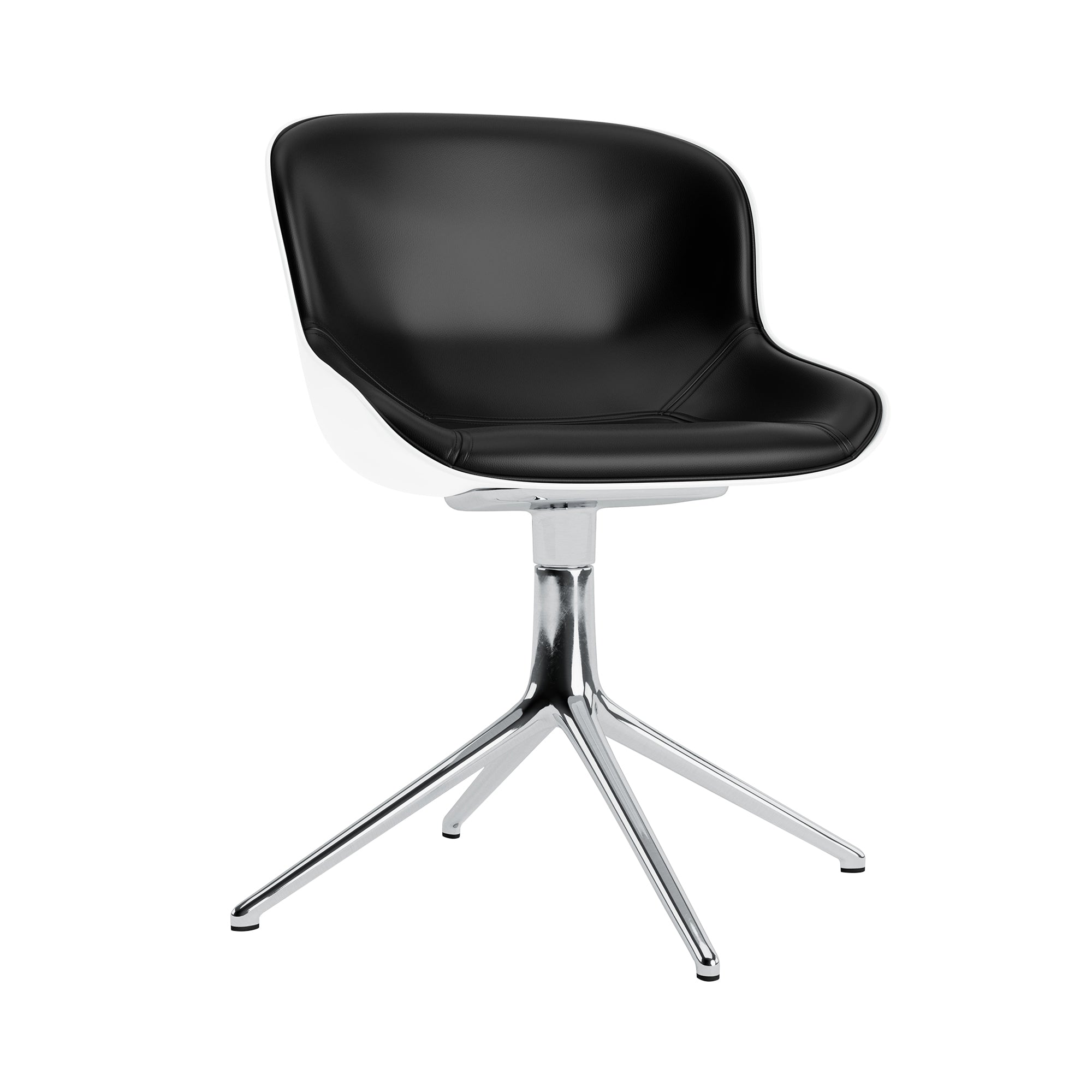 Hyg 4 Legs Swivel Chair: Front Upholstered + Aluminum + White