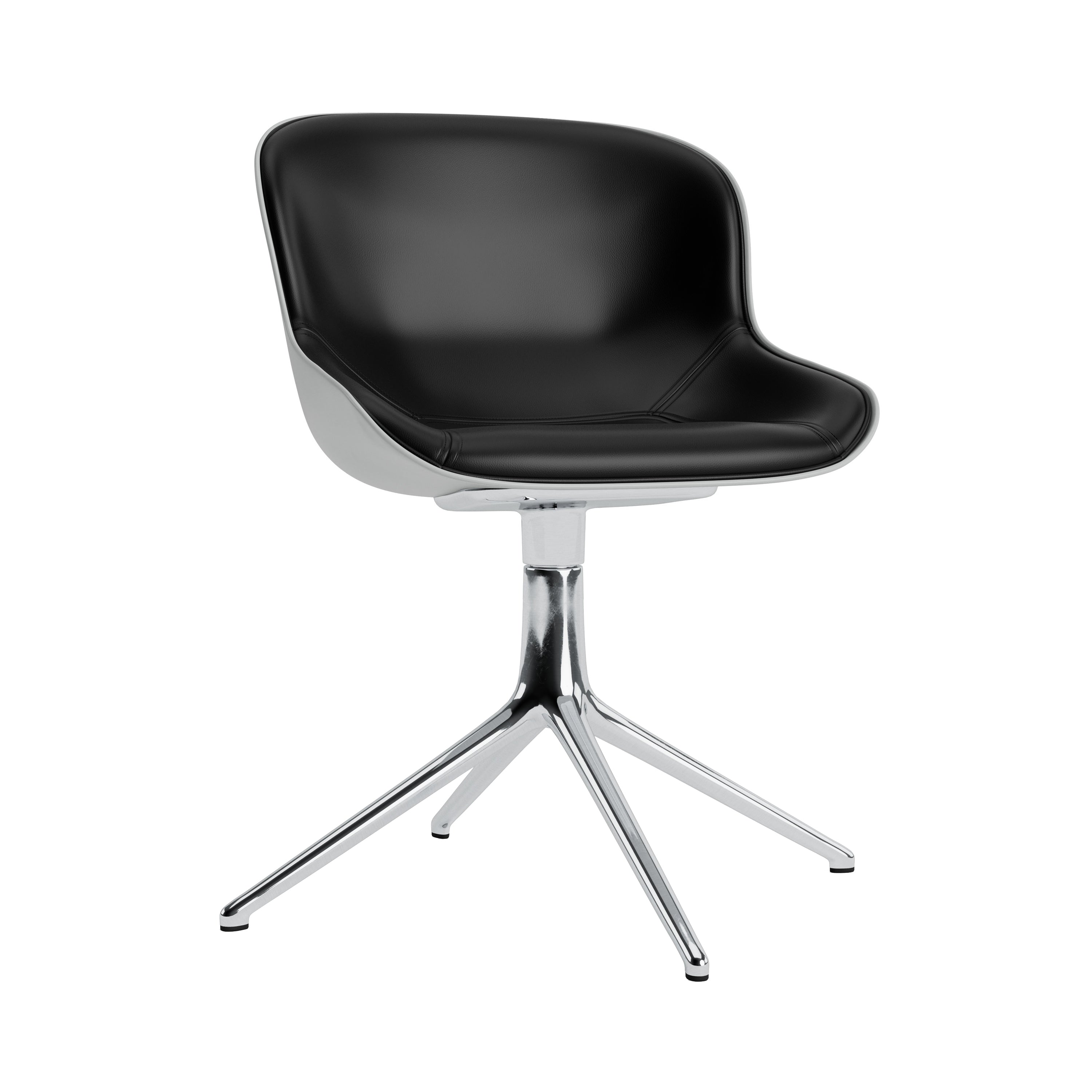 Hyg 4 Legs Swivel Chair: Front Upholstered + Black Aluminum + Grey
