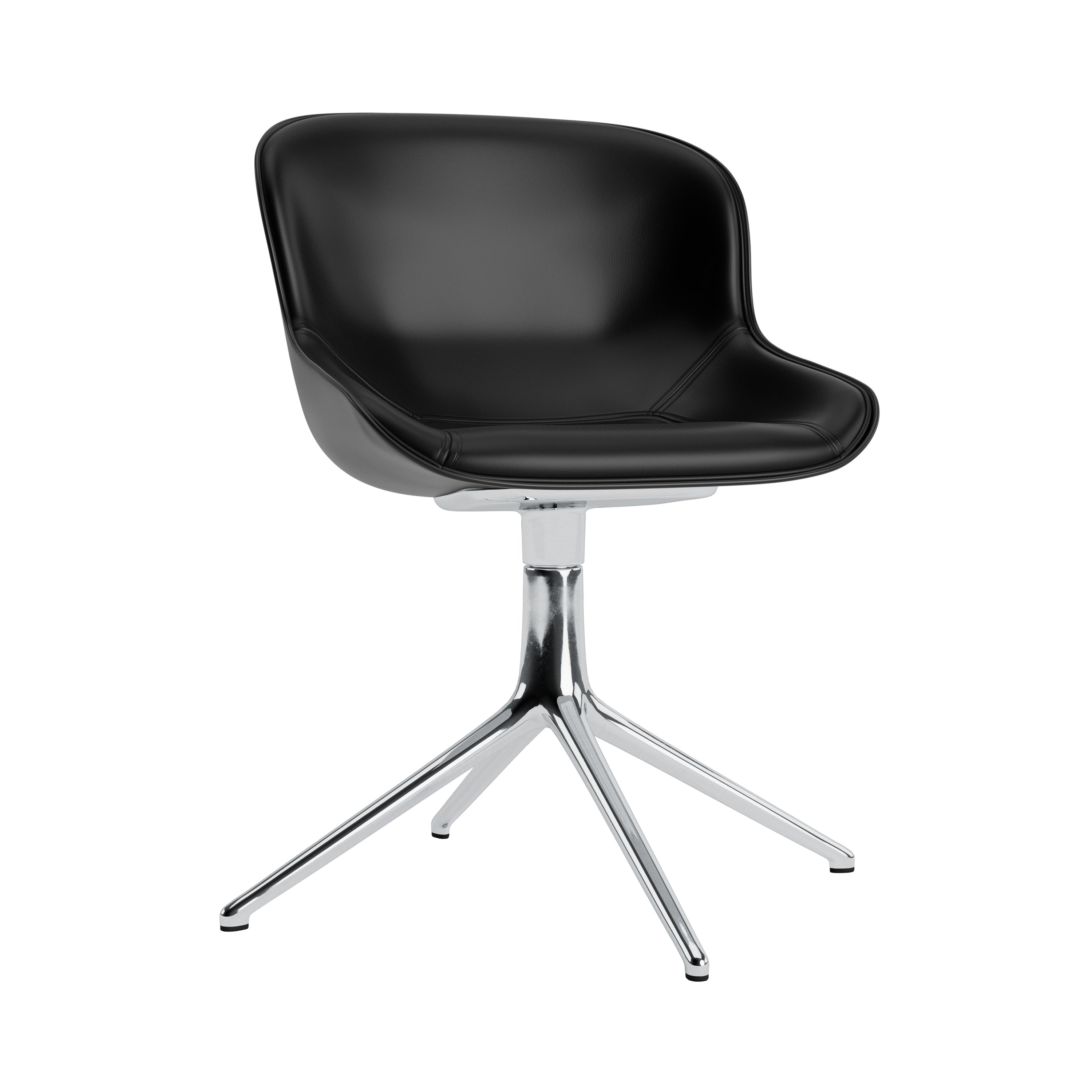 Hyg 4 Legs Swivel Chair: Front Upholstered + Black Aluminum + Black