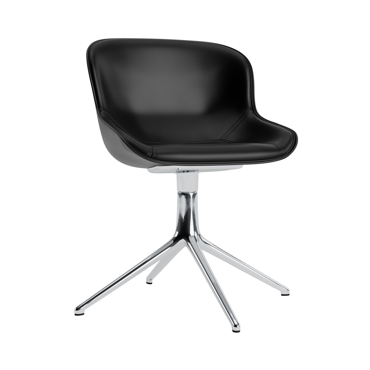 Hyg 4 Legs Swivel Chair: Front Upholstered + Black Aluminum + Black