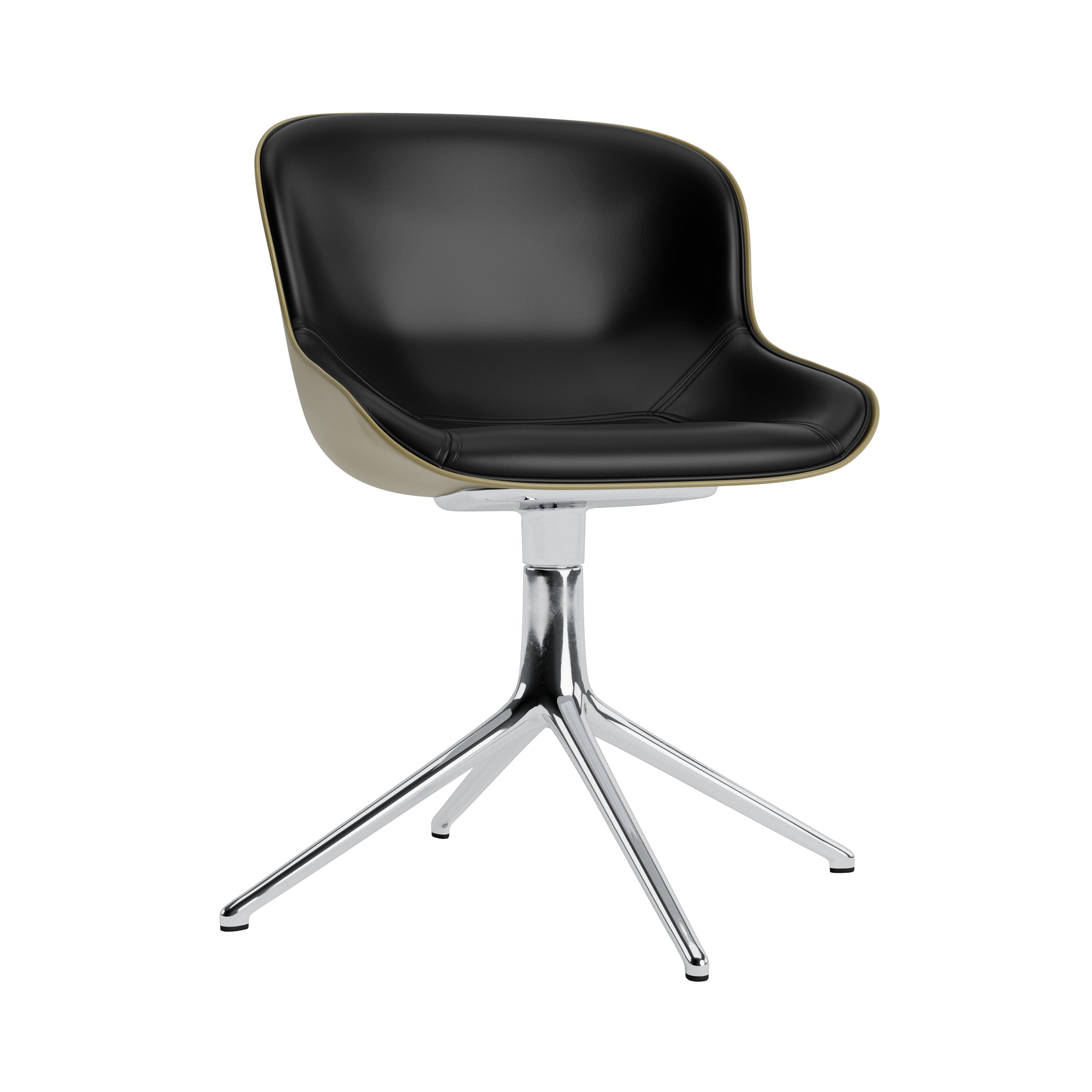Hyg 4 Legs Swivel Chair: Front Upholstered + Black Aluminum + Olive
