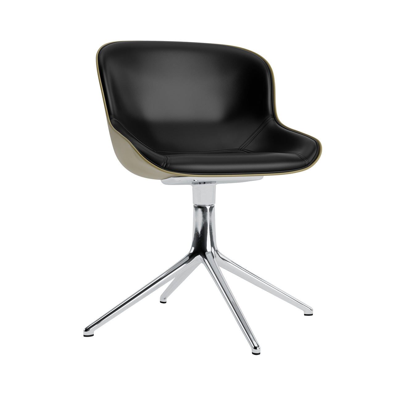 Hyg 4 Legs Swivel Chair: Front Upholstered + Aluminum + Olive
