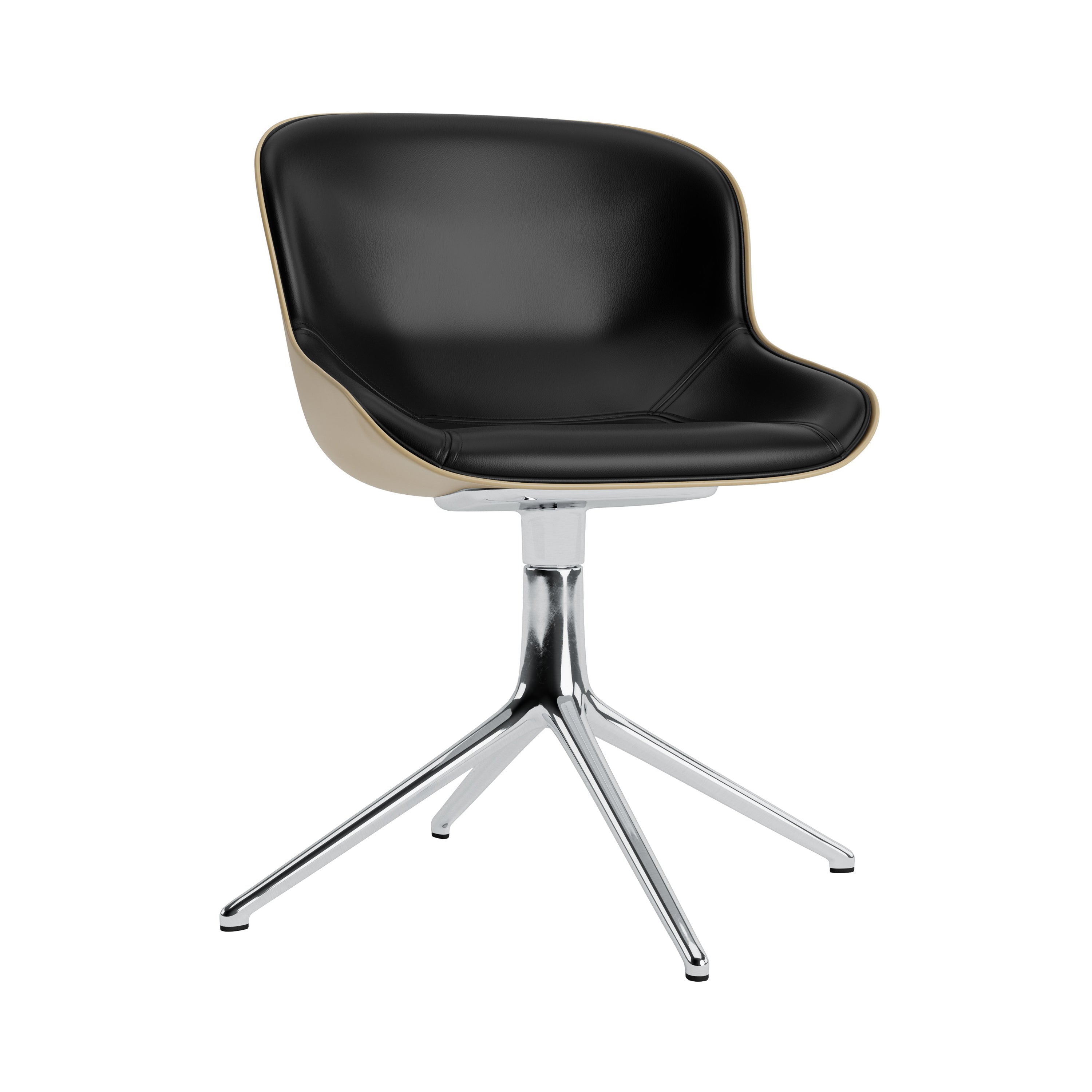 Hyg 4 Legs Swivel Chair: Front Upholstered + Black Aluminum + Sand