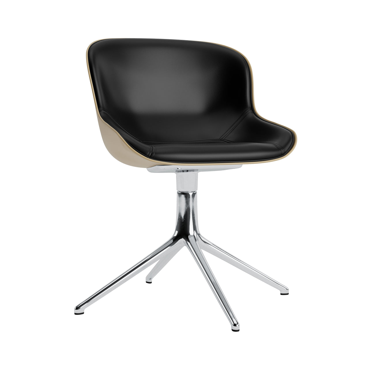 Hyg 4 Legs Swivel Chair: Front Upholstered + Black Aluminum + Sand