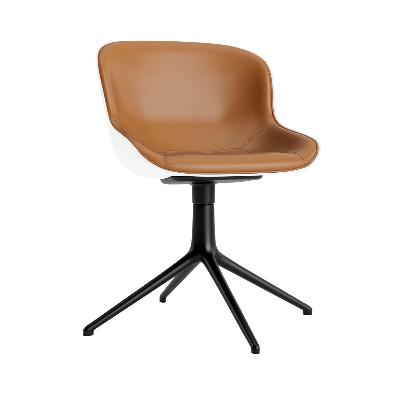 Hyg 4 Legs Swivel Chair: Front Upholstered + Black Aluminum + White
