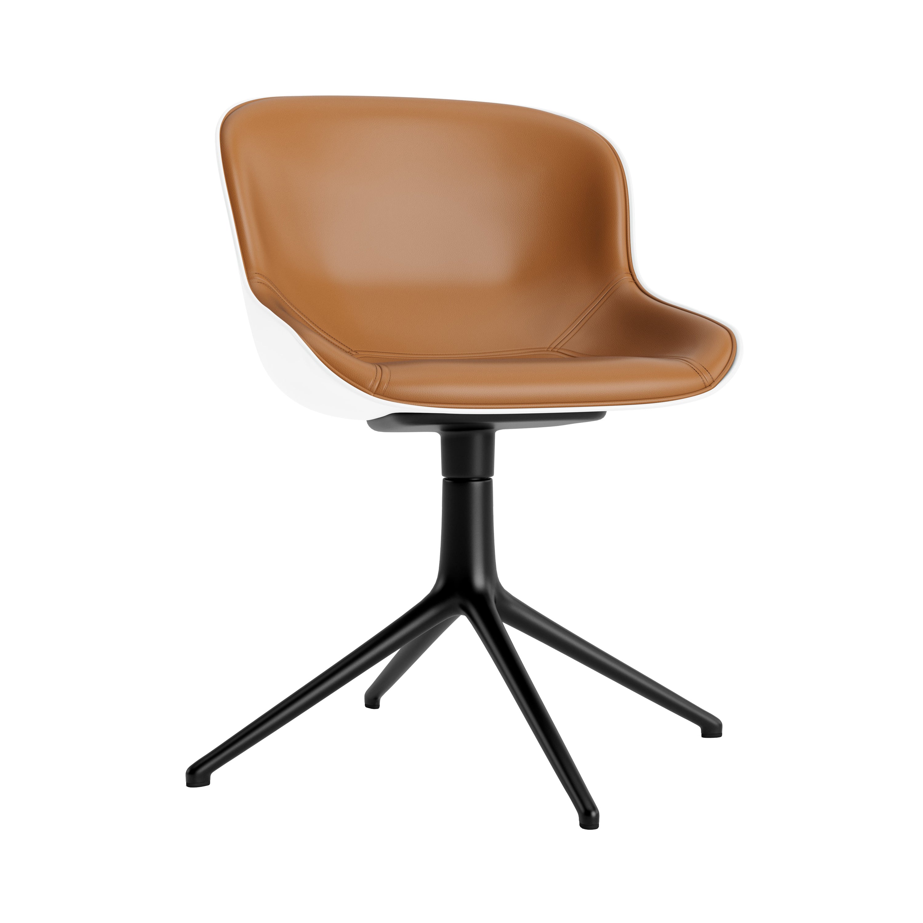 Hyg 4 Legs Swivel Chair: Front Upholstered + Black Aluminum + White