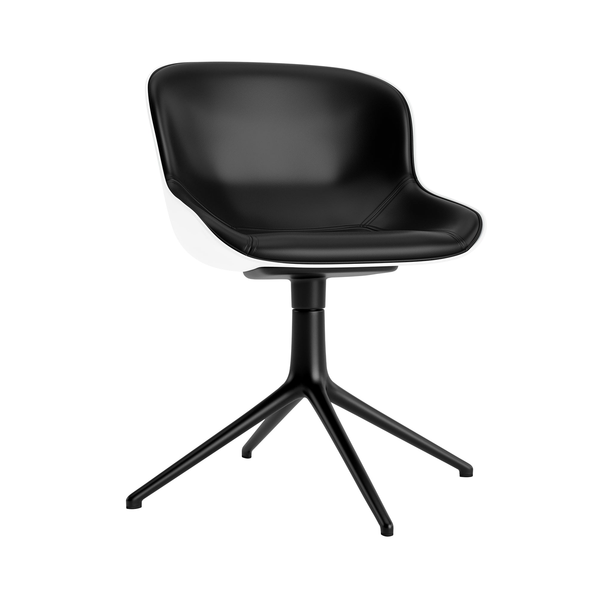 Hyg 4 Legs Swivel Chair: Front Upholstered + Black Aluminum + White