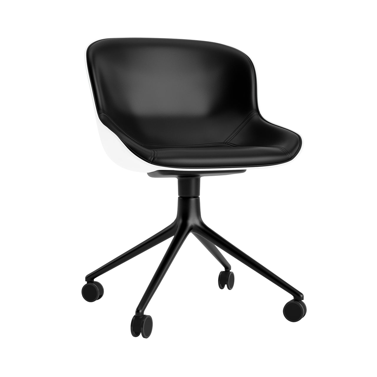 Hyg Chair Swivel 4W: Front Upholstered + Black Aluminum + White