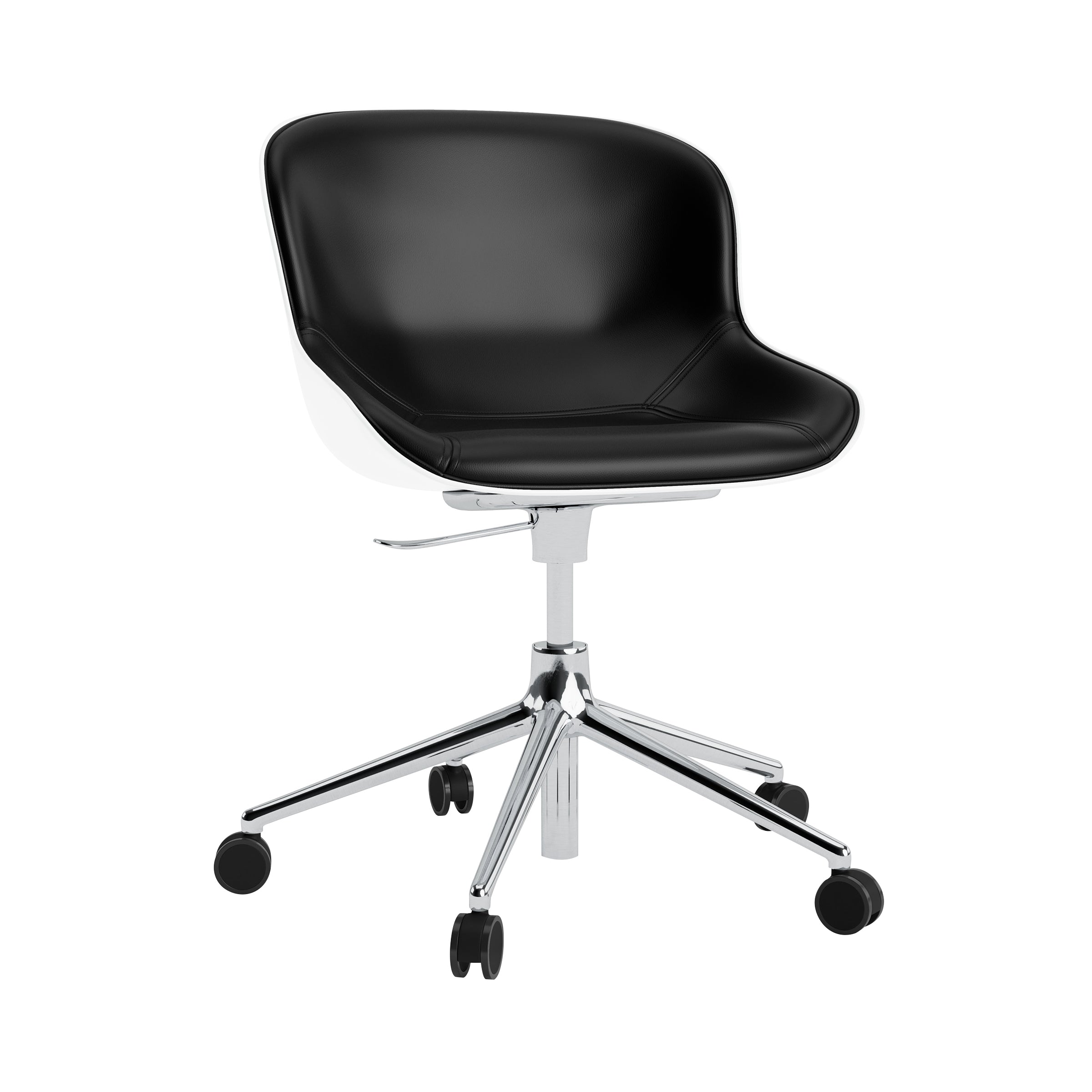 Hyg 5W Swivel Chair: Gaslift Front Upholstered + Aluminum + White