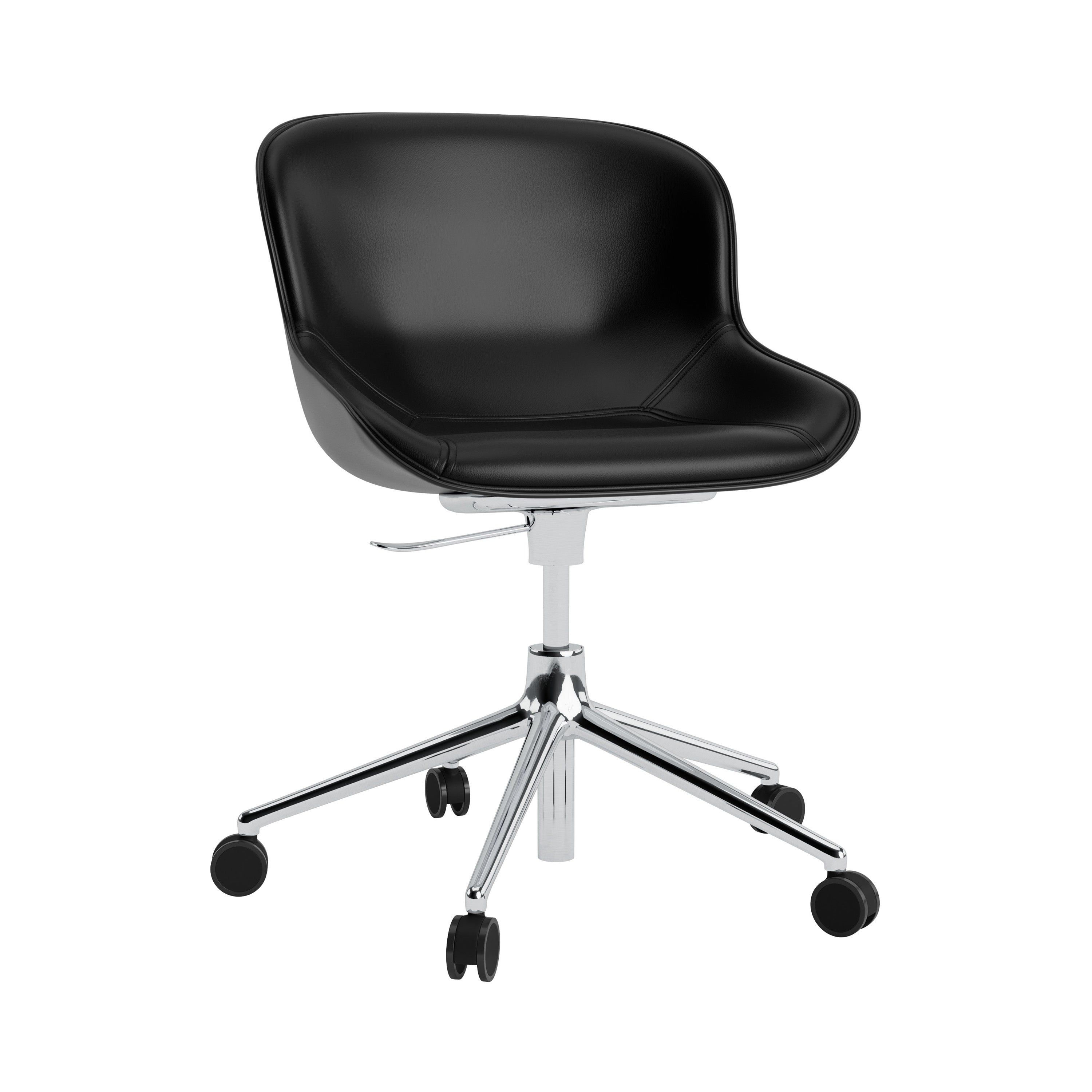 Hyg 5W Swivel Chair: Gaslift Front Upholstered + Aluminum + Black