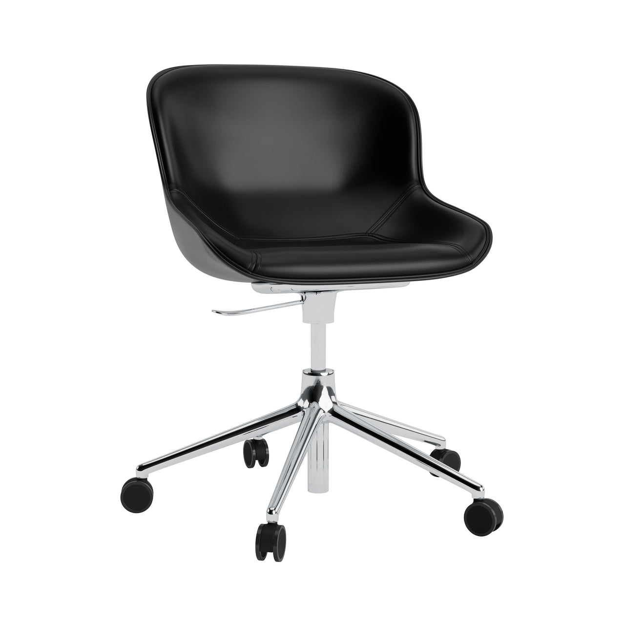 Hyg 5W Swivel Chair: Gaslift Front Upholstered + Aluminum + Black