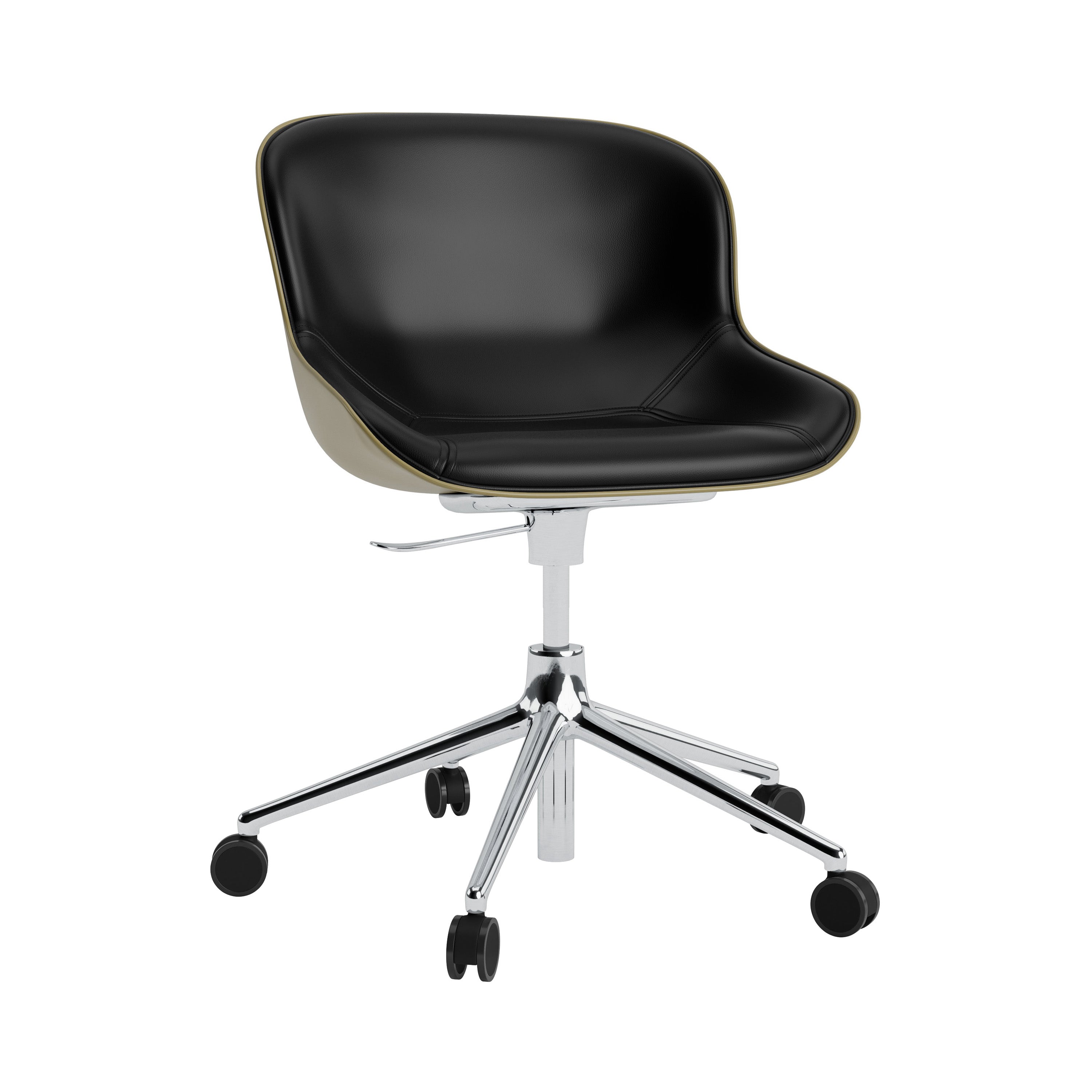 Hyg 5W Swivel Chair: Gaslift Front Upholstered + Aluminum + Olive