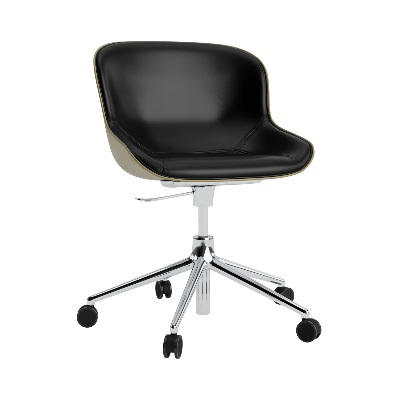 Hyg 5W Swivel Chair: Gaslift Front Upholstered + Aluminum + Olive