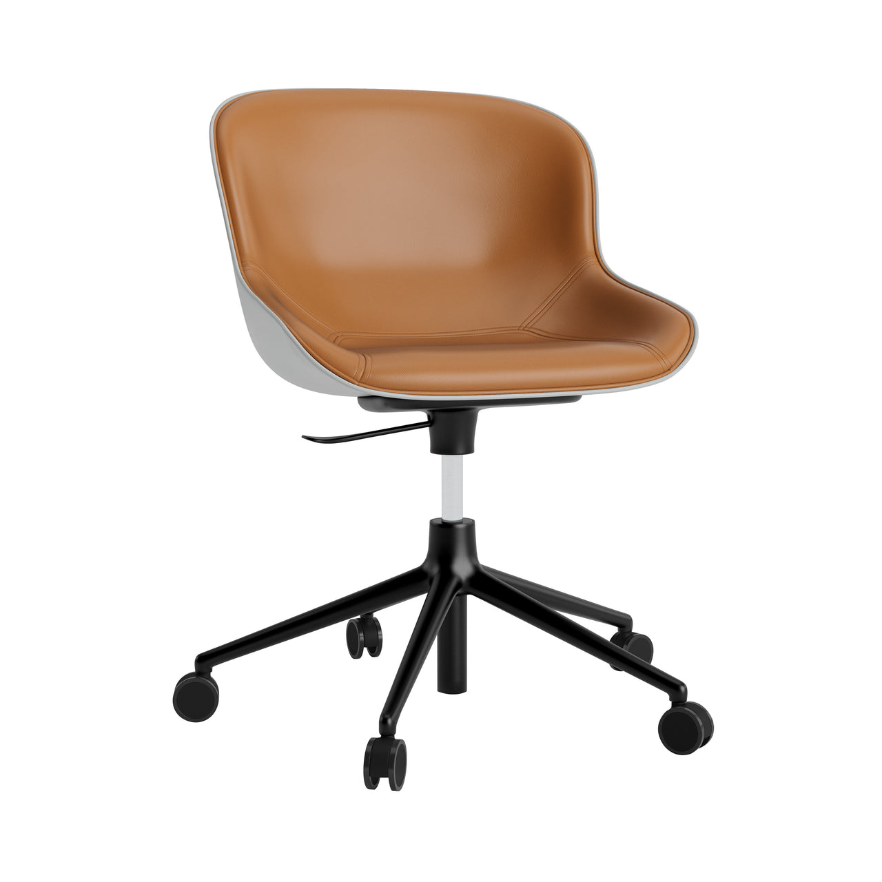Hyg 5W Swivel Chair: Gaslift Front Upholstered + Black Aluminum + Grey