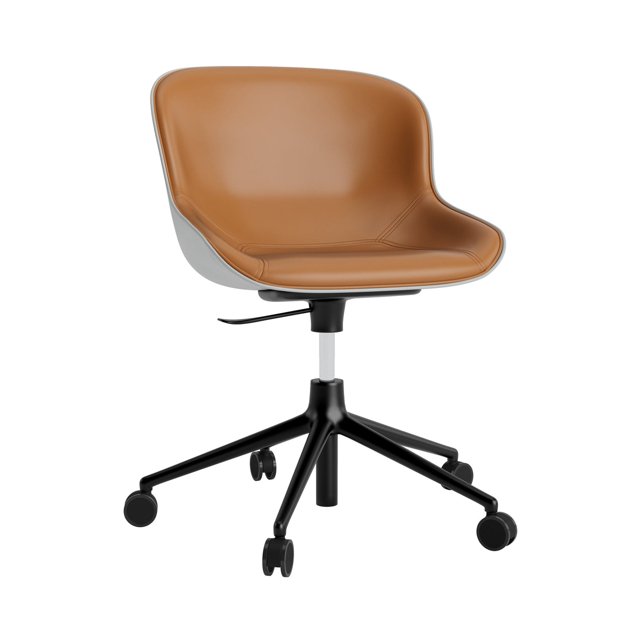 Hyg 5W Swivel Chair: Gaslift Front Upholstered + Black Aluminum + Grey
