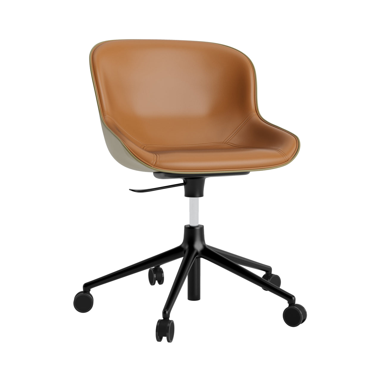 Hyg 5W Swivel Chair: Gaslift Front Upholstered + Black Aluminum + Olive