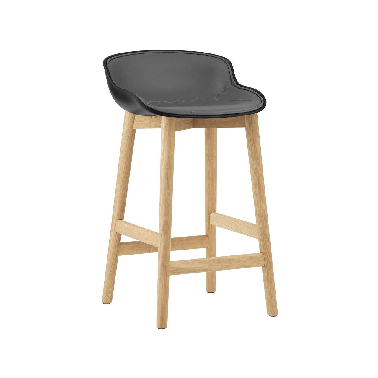 Hyg Counter Stool: Wood Base + Front Upholstered + Oak + Black