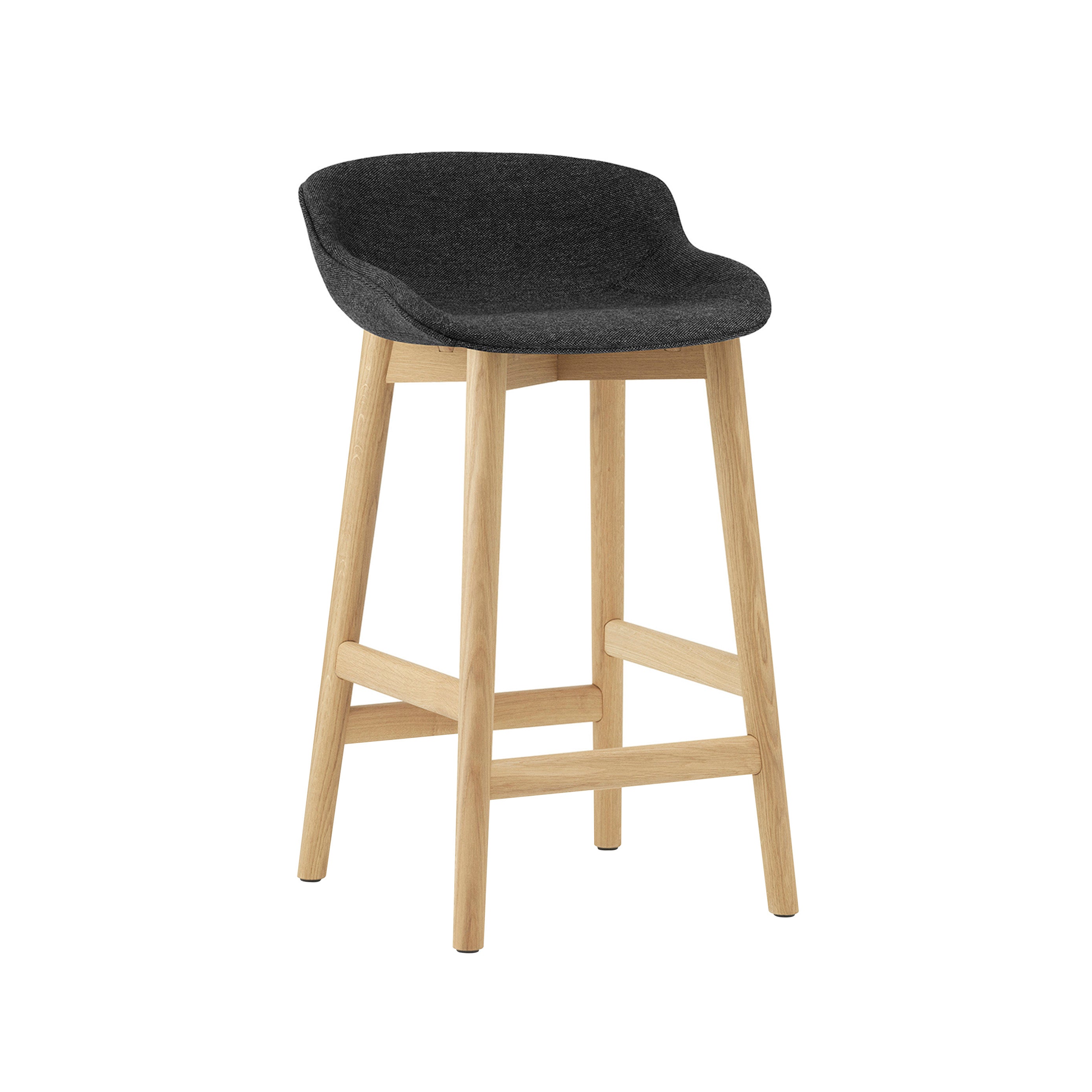 Hyg Counter Stool: Wood Base + Full Upholstered + Oak