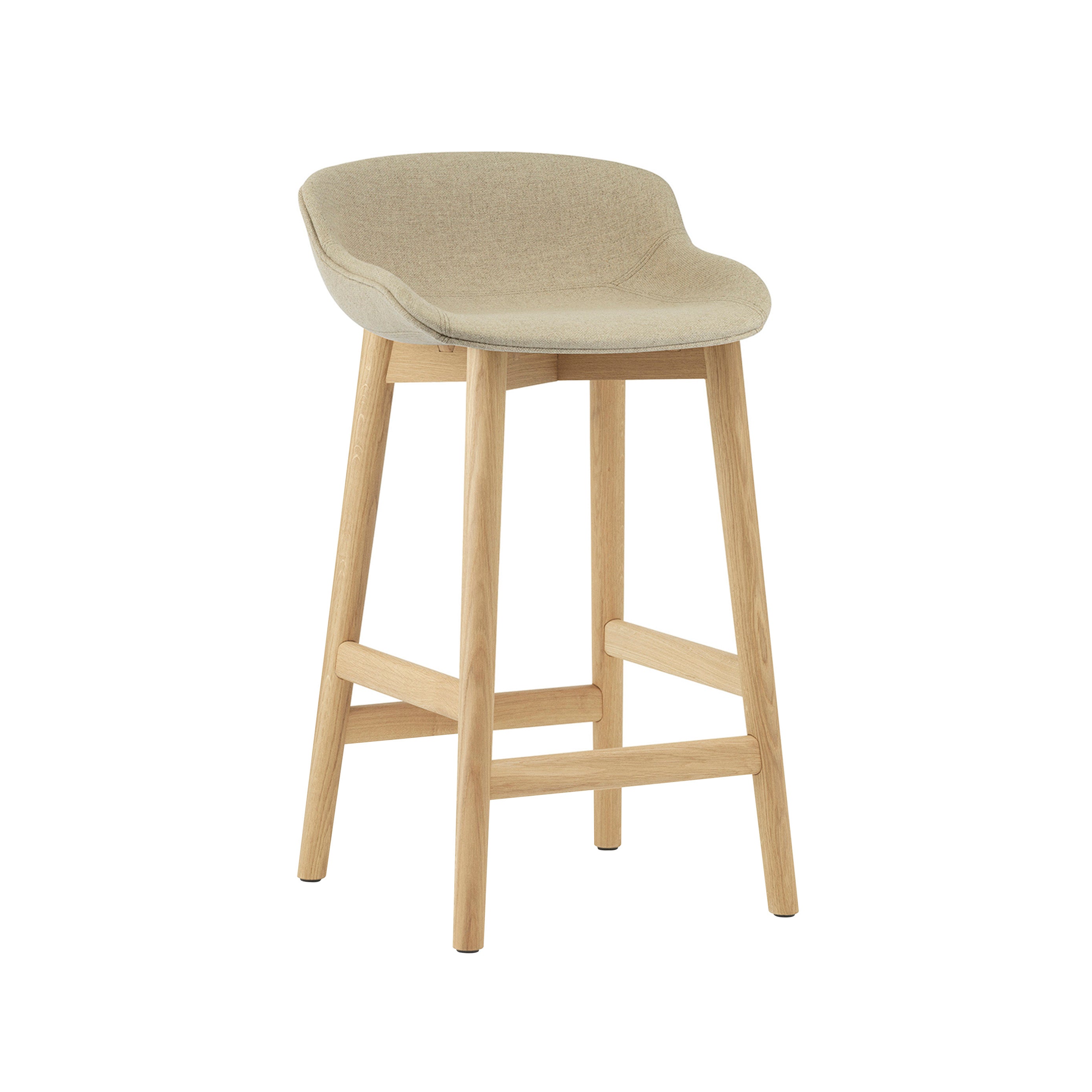 Hyg Counter Stool: Wood Base + Full Upholstered + Oak