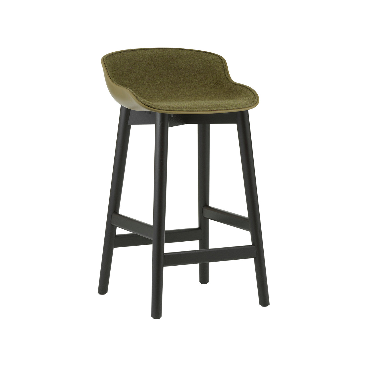 Hyg Counter Stool: Wood Base + Front Upholstered + Black Oak + Olive