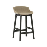 Hyg Counter Stool: Wood Base + Front Upholstered + Black Oak + Sand