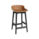 Hyg Counter Stool: Wood Base + Front Upholstered + Black Oak + Sand