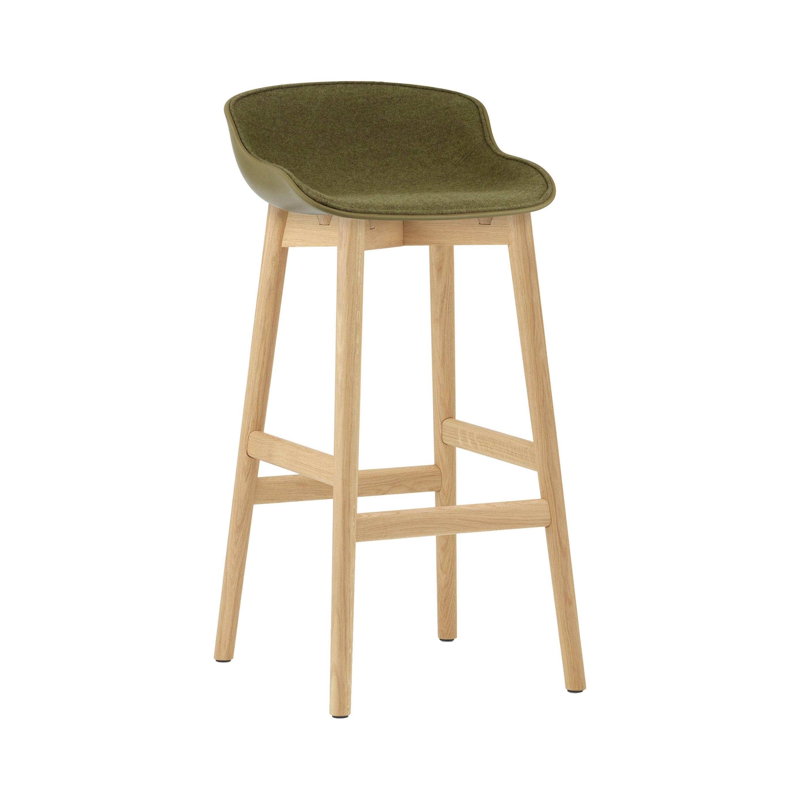 Hyg Bar Stool: Wood Base + Full Upholstered + Oak