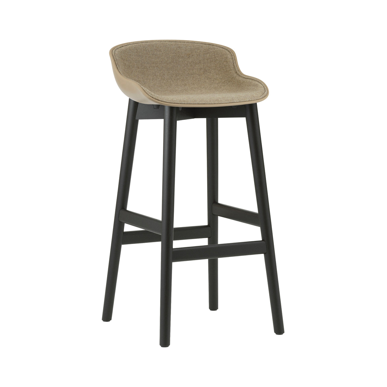 Hyg Bar Stool: Wood Base + Full Upholstered + Black Oak