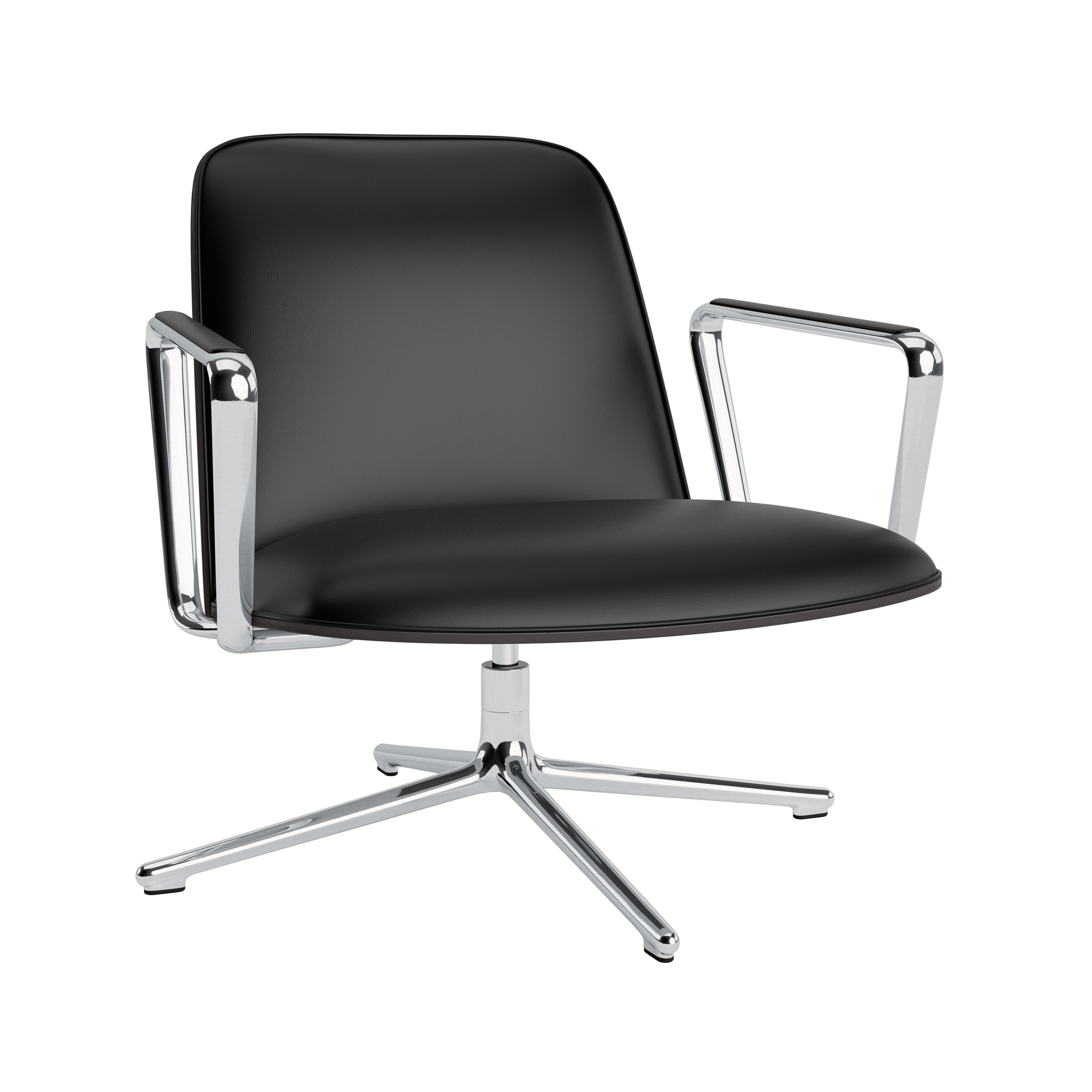 Pad Lounge Chair Low Swivel: Black Aluminum + Black Oak + Without Tilt