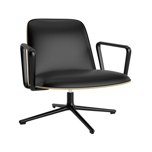 Pad Lounge Chair Low Swivel: Black Aluminum + Oak + Without Tilt