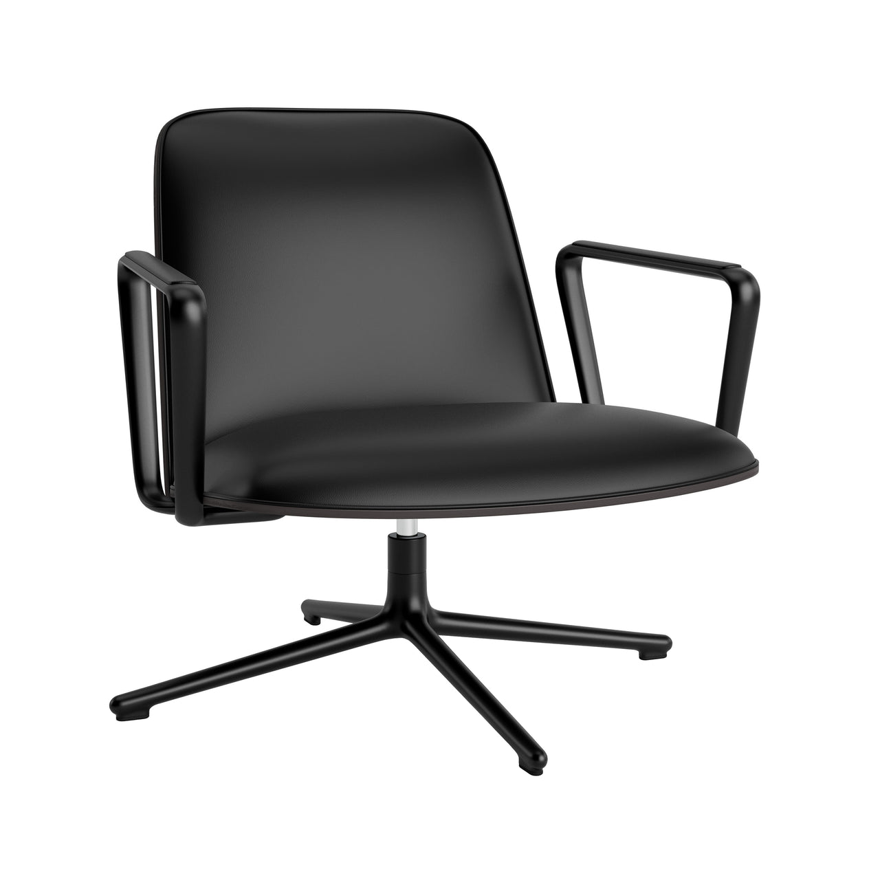 Pad Lounge Chair Low Swivel: Black Aluminum + Black Oak + Without Tilt
