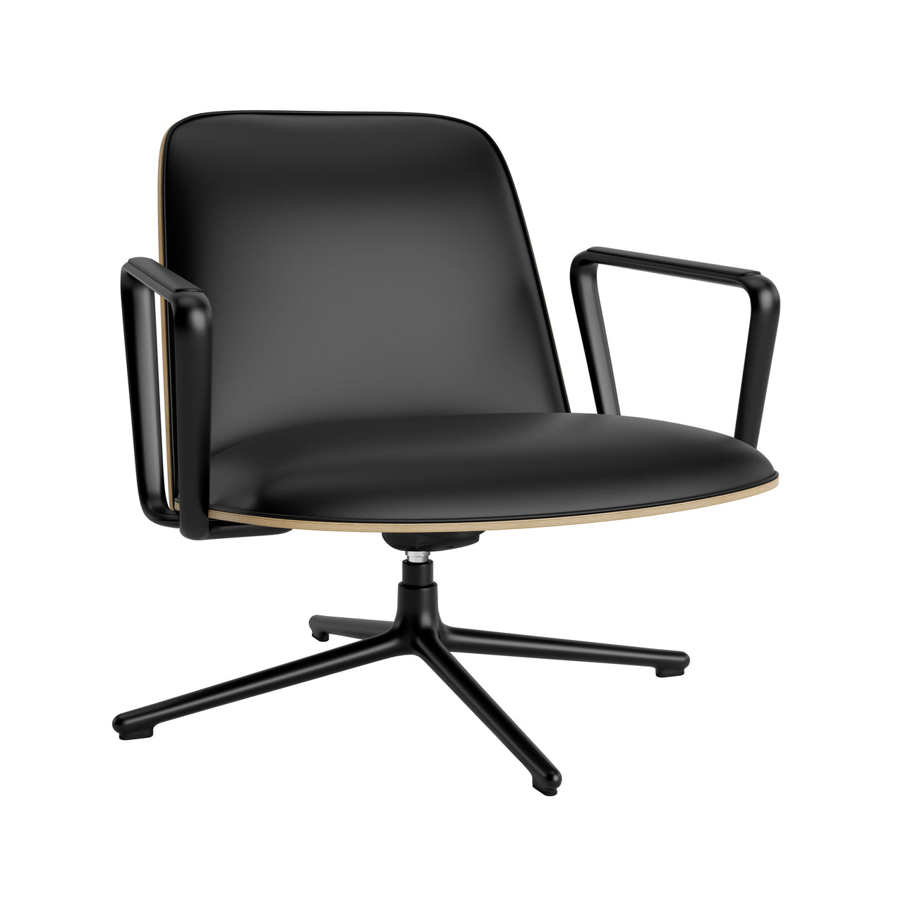Pad Lounge Chair Low Swivel: Black Aluminum + Oak + With Tilt