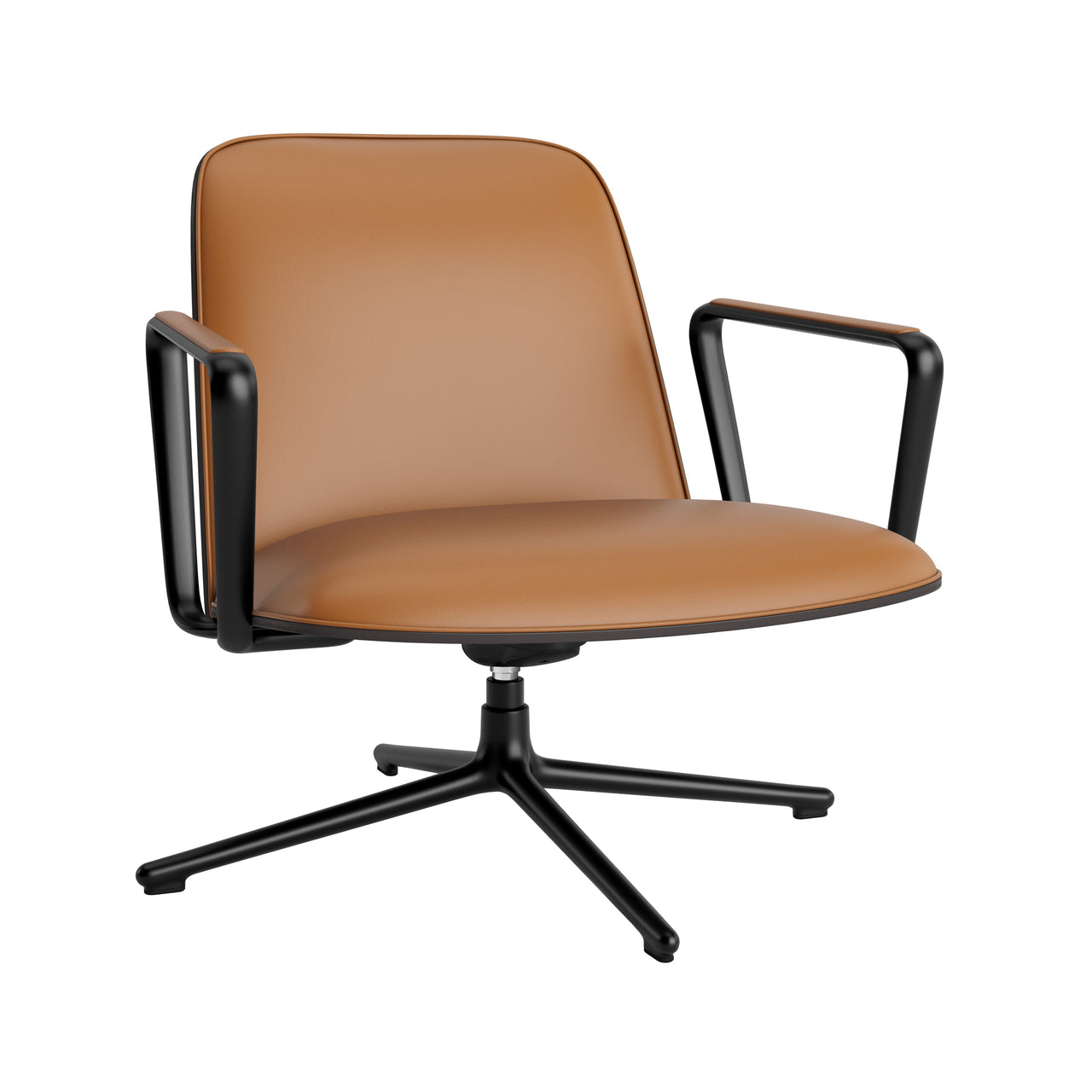 Pad Lounge Chair Low Swivel: Black Aluminum + Black Oak + With Tilt
