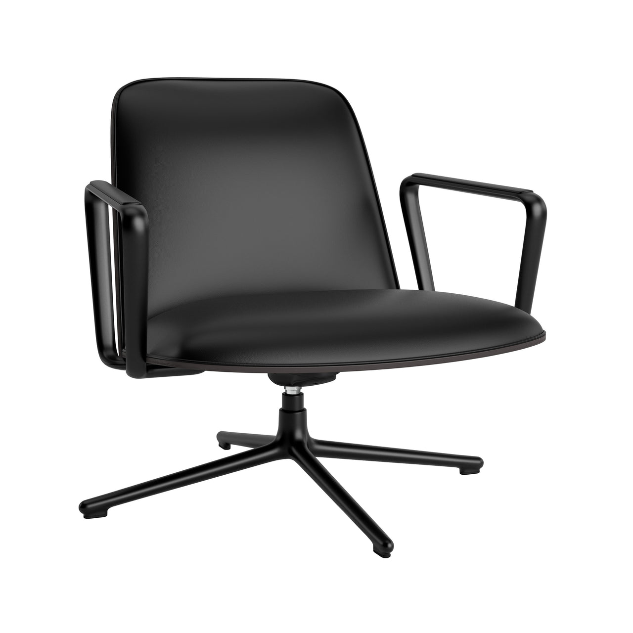 Pad Lounge Chair Low Swivel: Black Aluminum + Black Oak + With Tilt